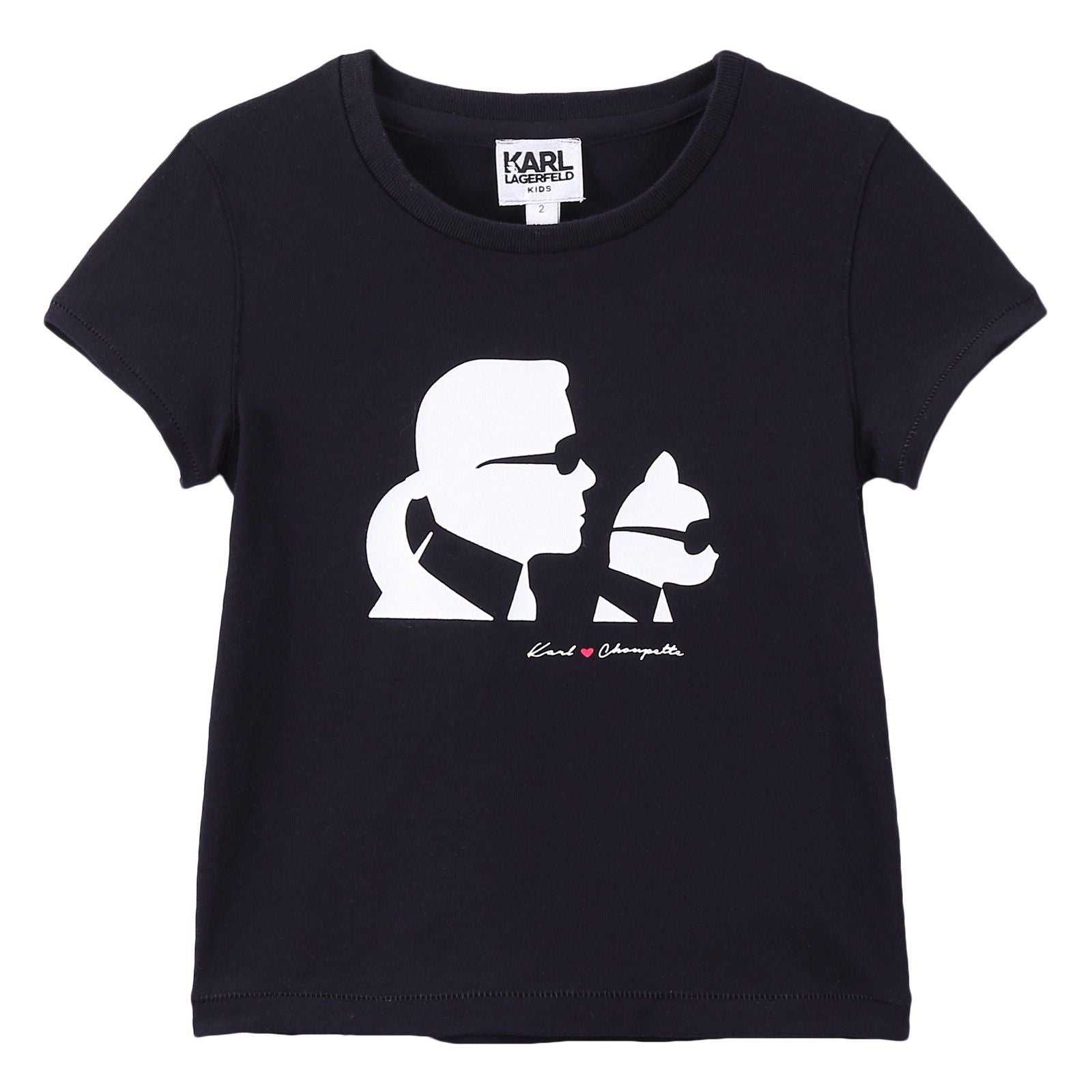 Girls Black Cotton T-Shirt With Karl Head Logo - CÉMAROSE | Children's Fashion Store - 1