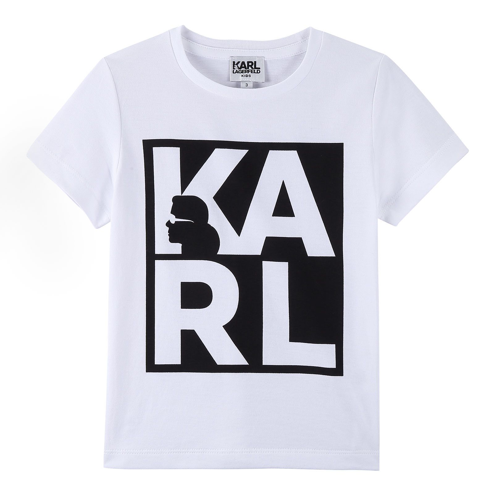 Boys White Cotton T-Shirt With 'KARL' Print Logo - CÉMAROSE | Children's Fashion Store - 1