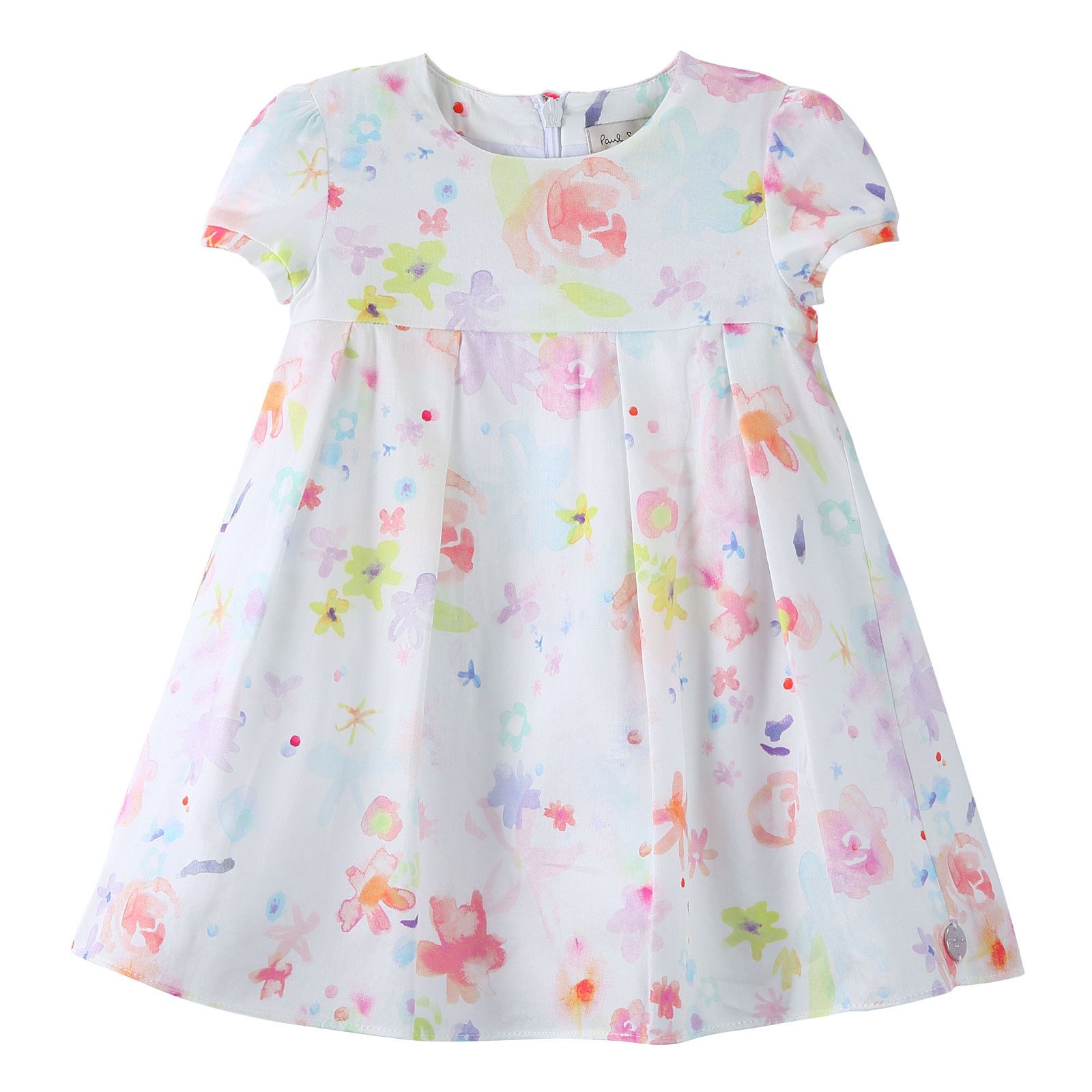 Baby Girls White Cotton Dress With Multicolor Print Trims - CÉMAROSE | Children's Fashion Store - 1