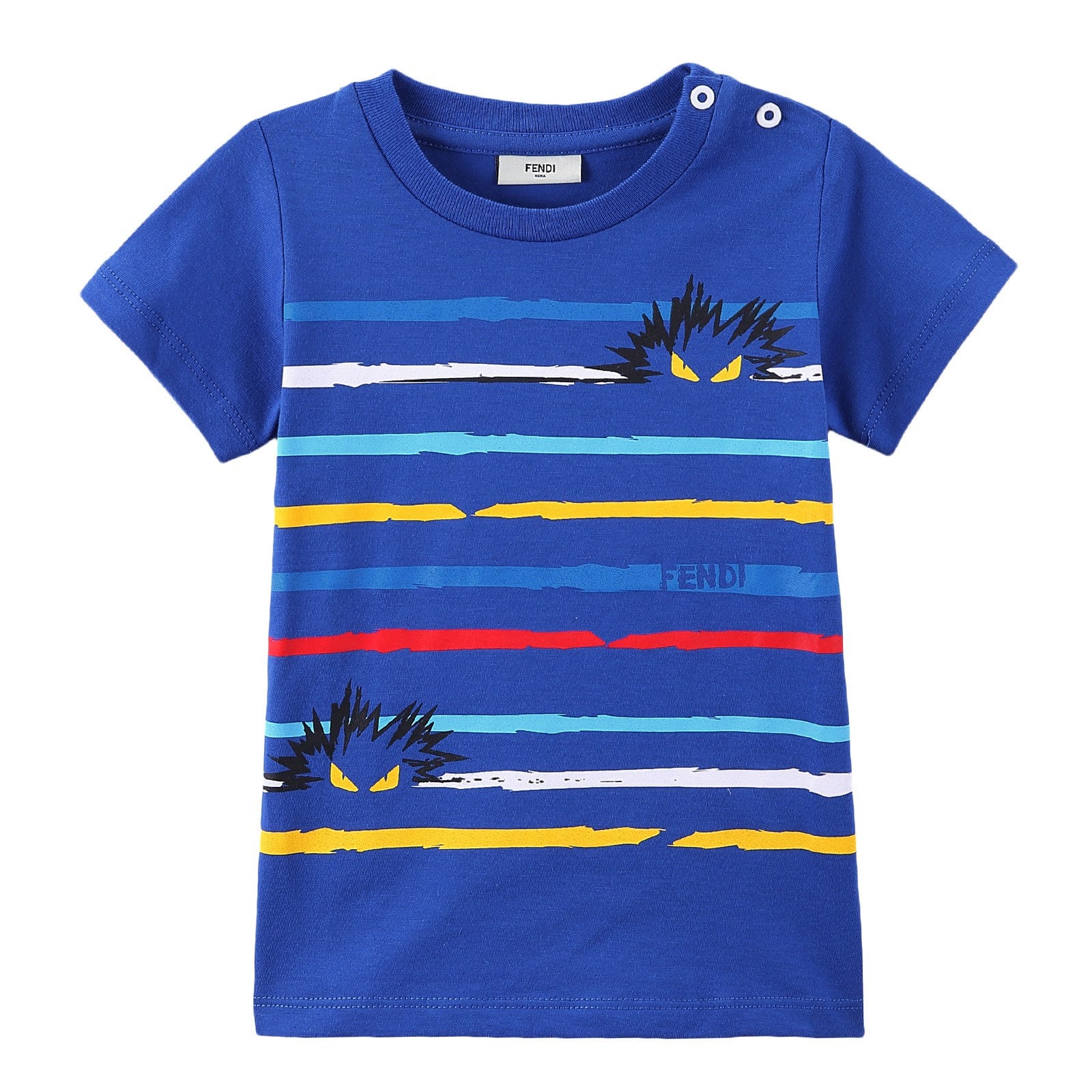 Baby Boys Sky Blue Cotton T-Shirt With Multicolour Stripe - CÉMAROSE | Children's Fashion Store - 1