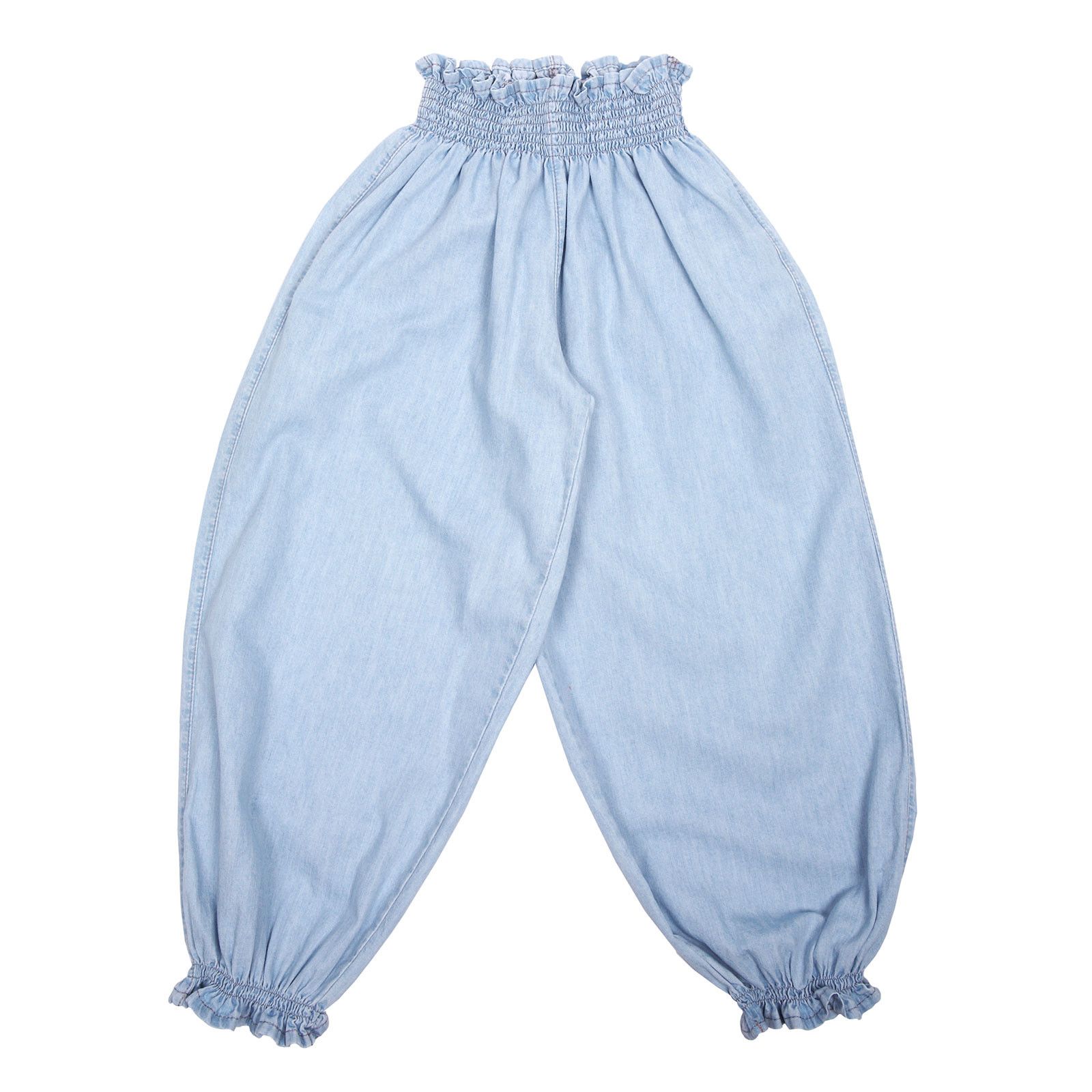 Girls Blue Cotton Waist Trousers With Frilly Cuffs - CÉMAROSE | Children's Fashion Store