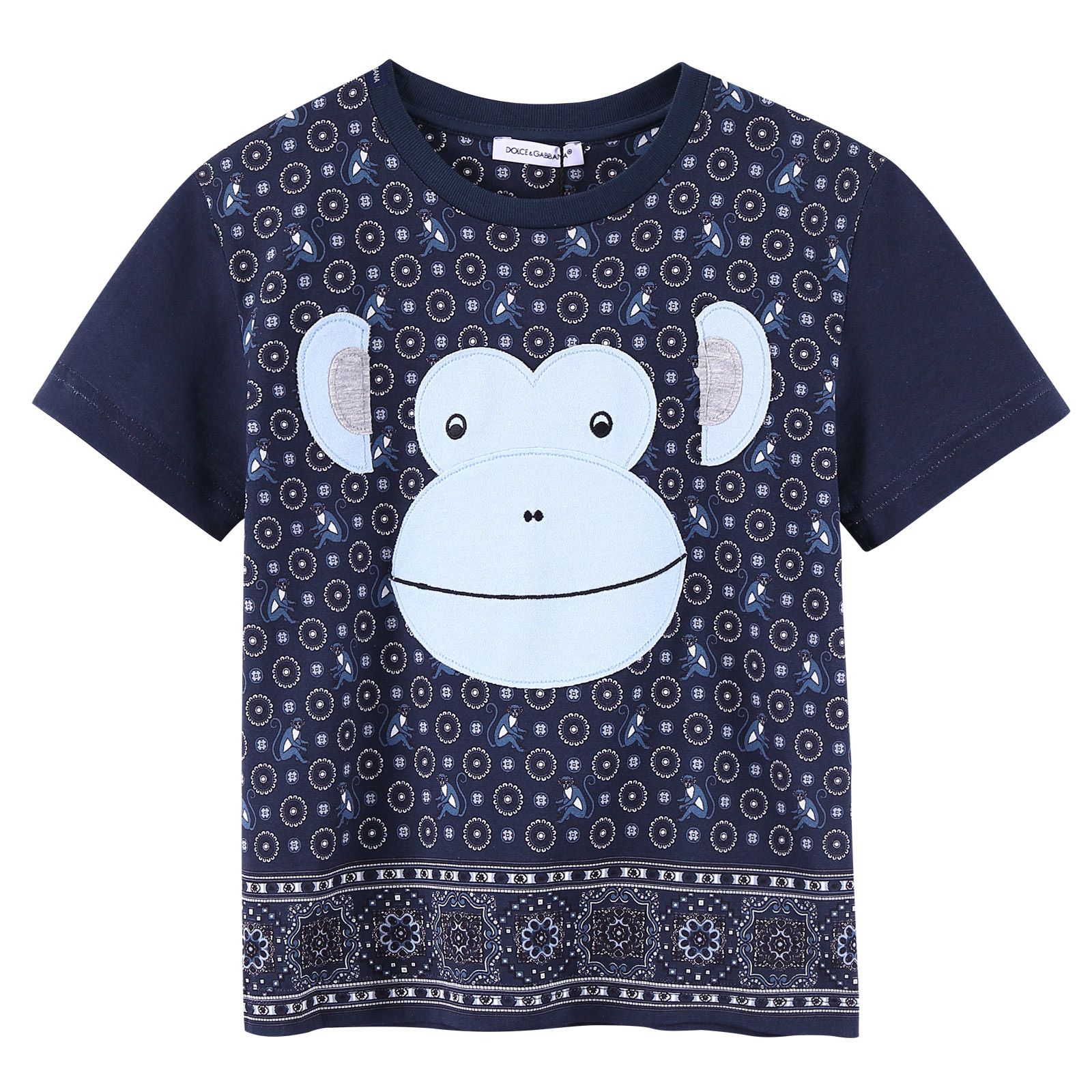 Boys Dark Grey Monkey Face Printed Cotton Jersey T-Shirt - CÉMAROSE | Children's Fashion Store - 1