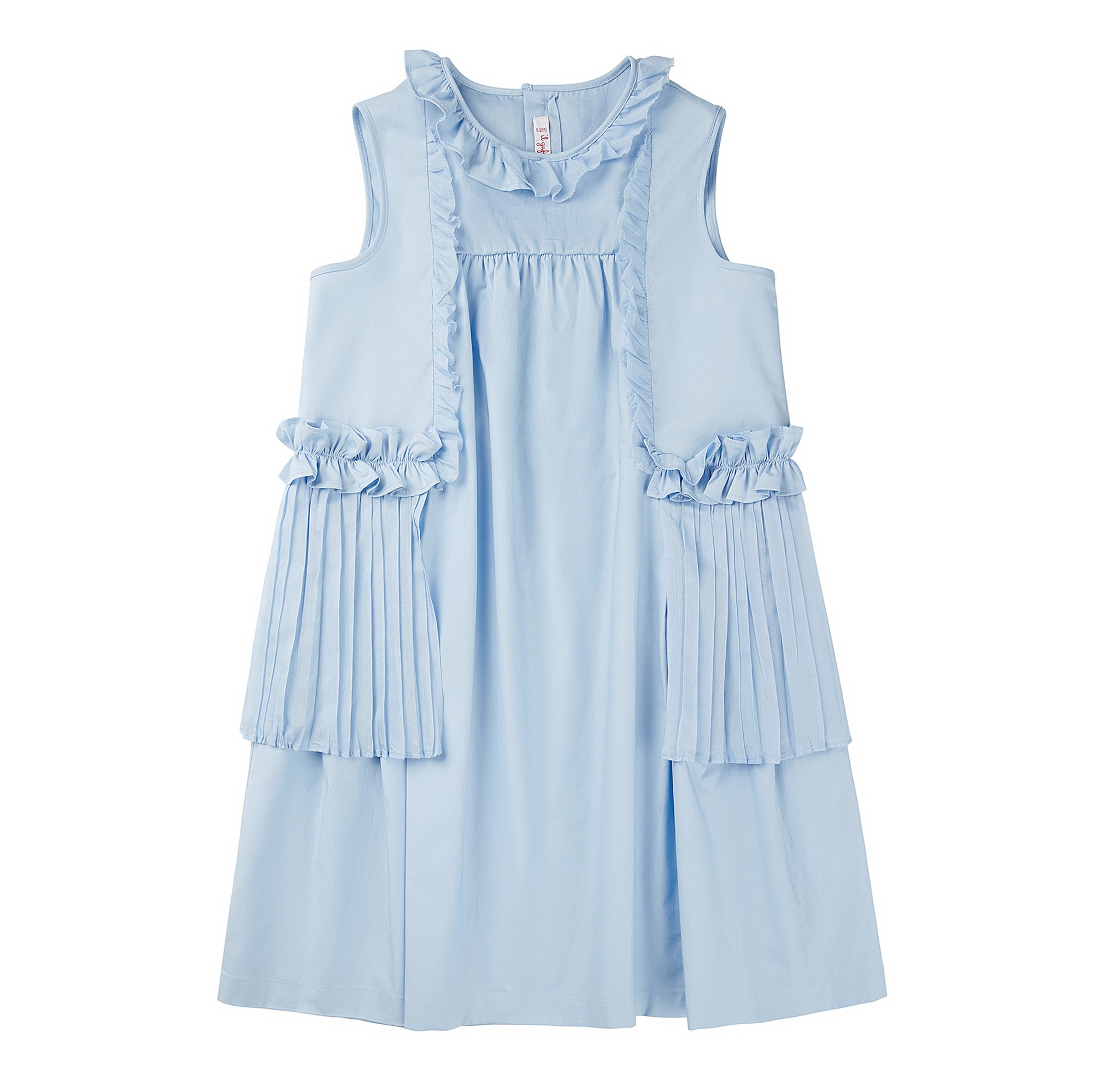 Girls Blue Pleated Cotton Dress