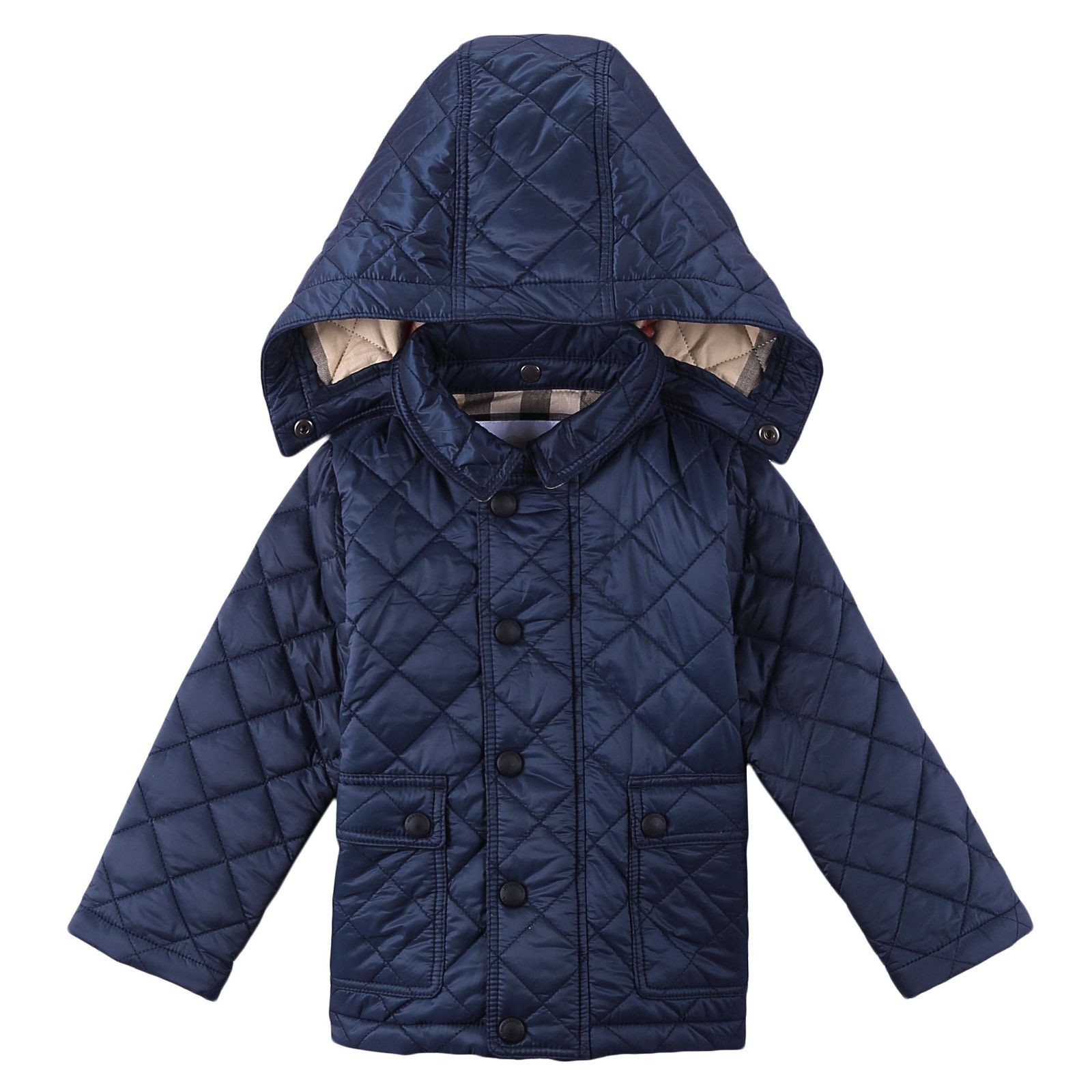 Baby Girls Dark Blue Lattice Hooded Jacket - CÉMAROSE | Children's Fashion Store - 1