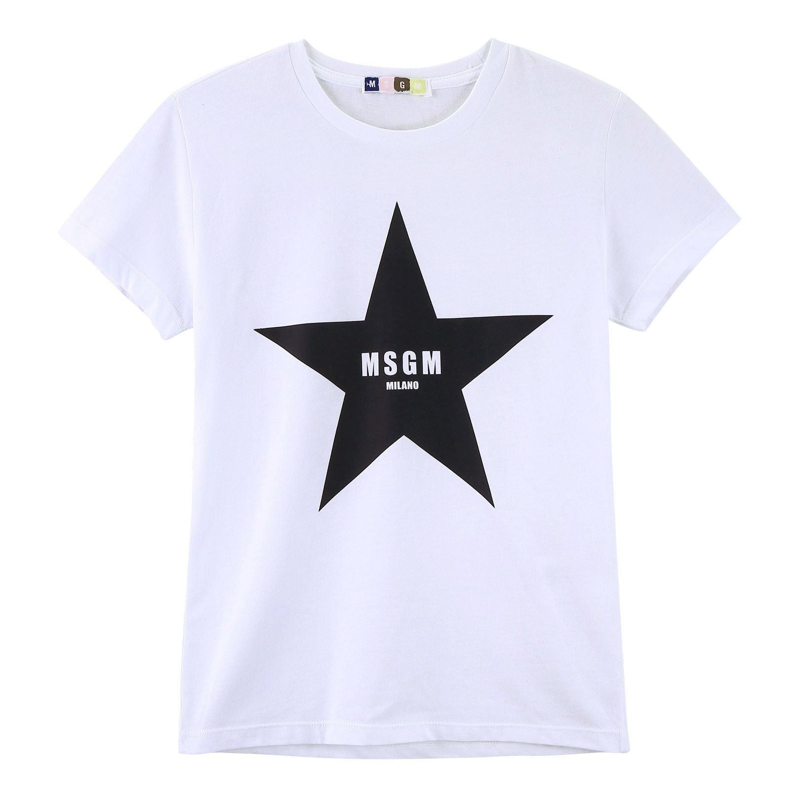 Boys White Cotton Jersey T-Shirt With Black Star Print - CÉMAROSE | Children's Fashion Store - 1