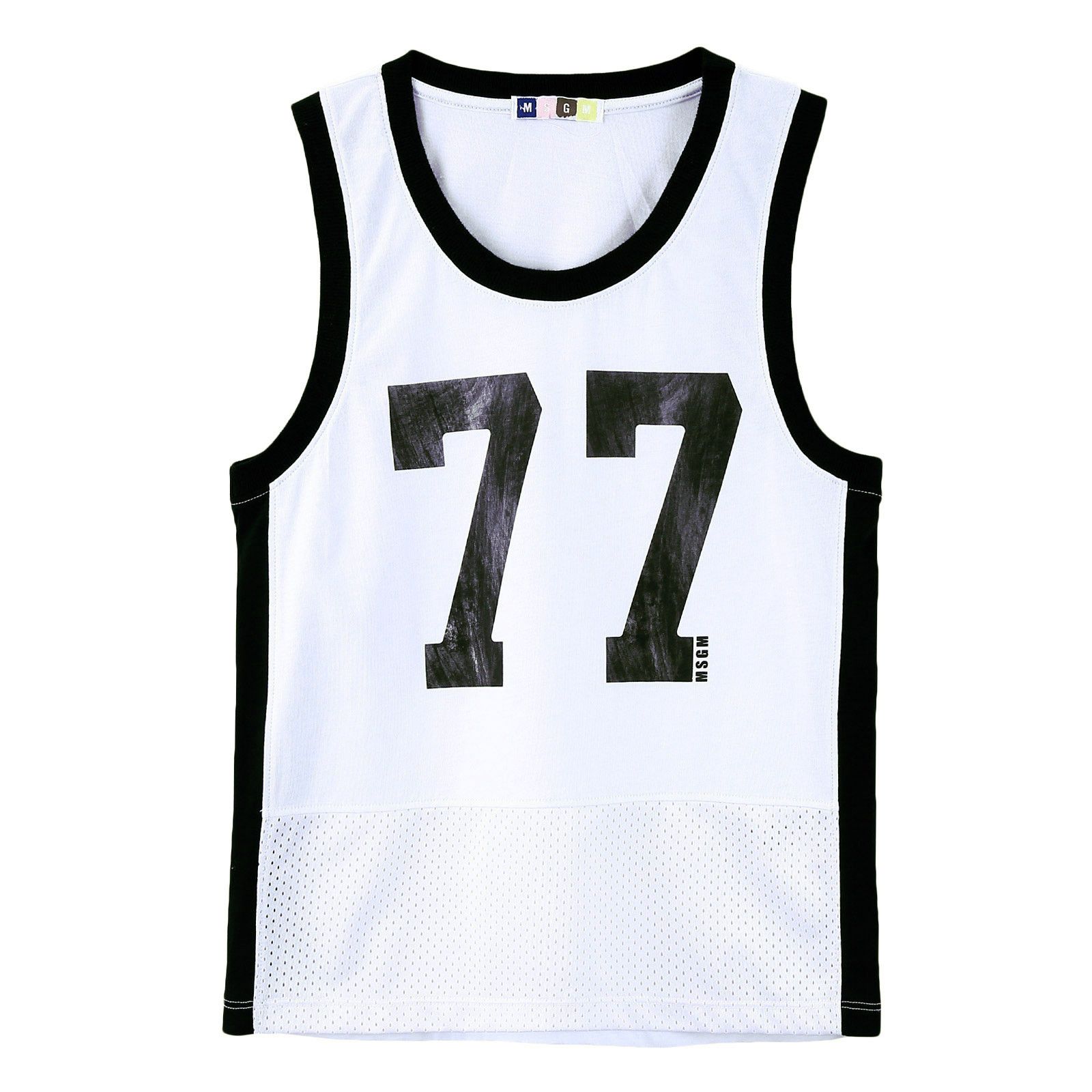 Boys White Cotton Jersey Vest With '77' Print Logo - CÉMAROSE | Children's Fashion Store - 1