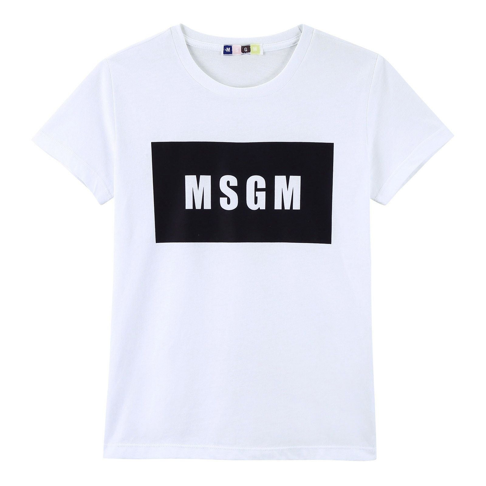 Boys White Cotton Jersey T-Shirt With Black Brand Name Logo - CÉMAROSE | Children's Fashion Store - 1