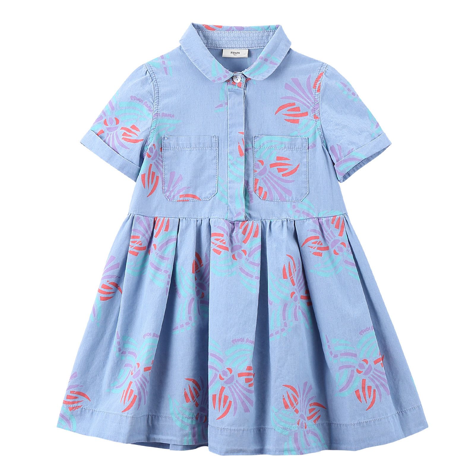 Girls Light Blue Printed Trims Shirts Style Dress - CÉMAROSE | Children's Fashion Store - 1