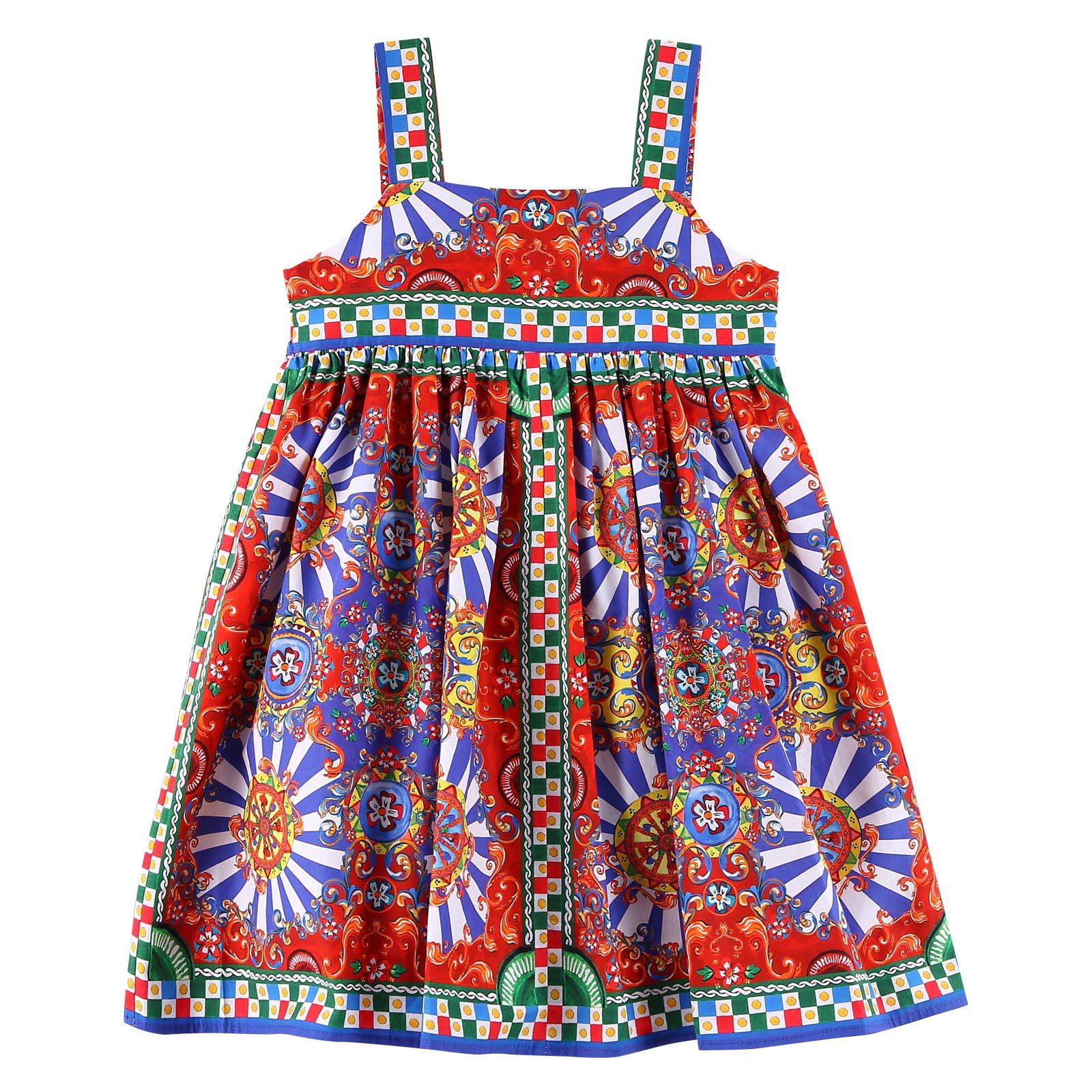 Baby Girls Multicolor Teatro Pupi Printed Pinafore Cotton Dress - CÉMAROSE | Children's Fashion Store - 1