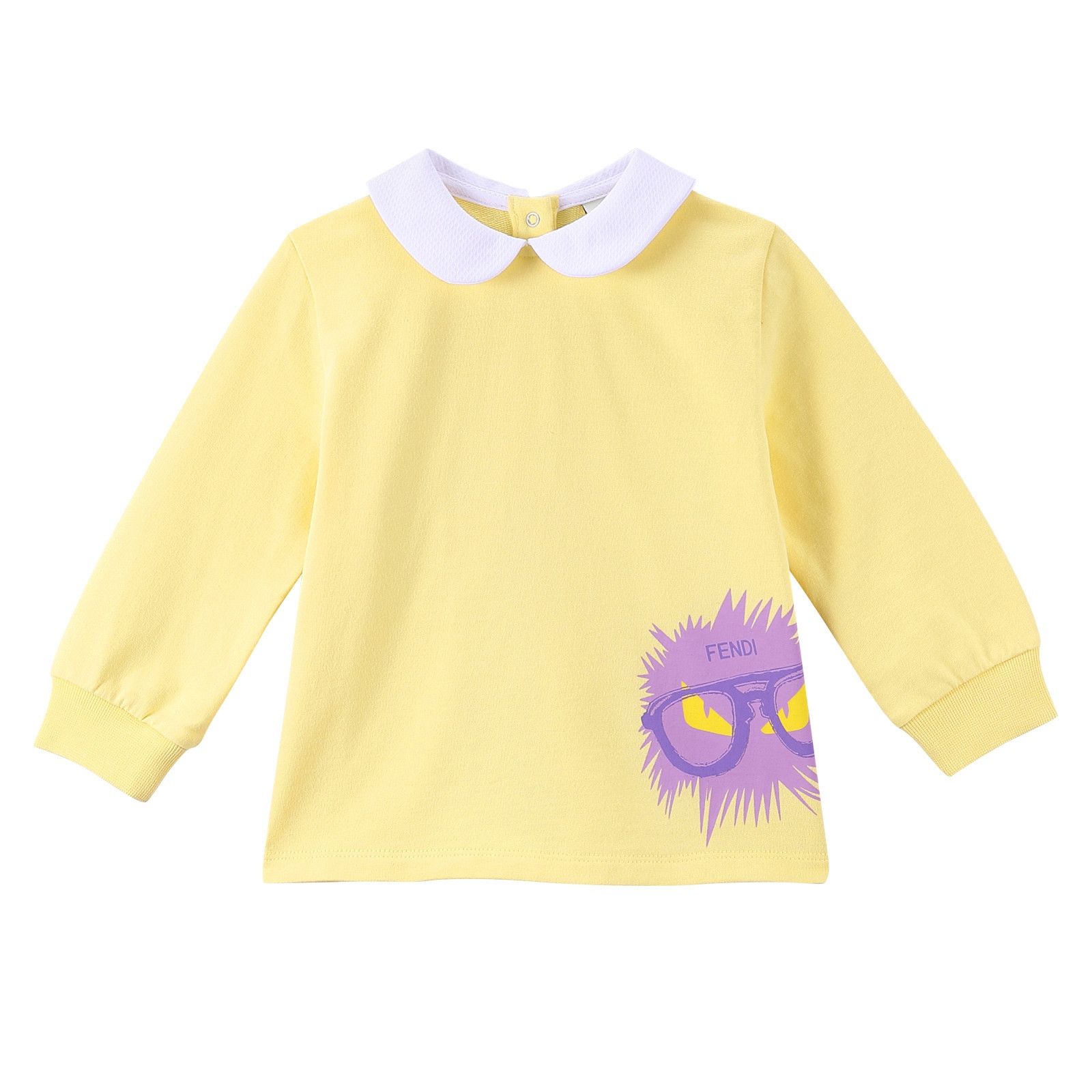 Baby Girls Light Yellow 'Monster' Printed Sweatshirt With Peter Pan Collar - CÉMAROSE | Children's Fashion Store - 1