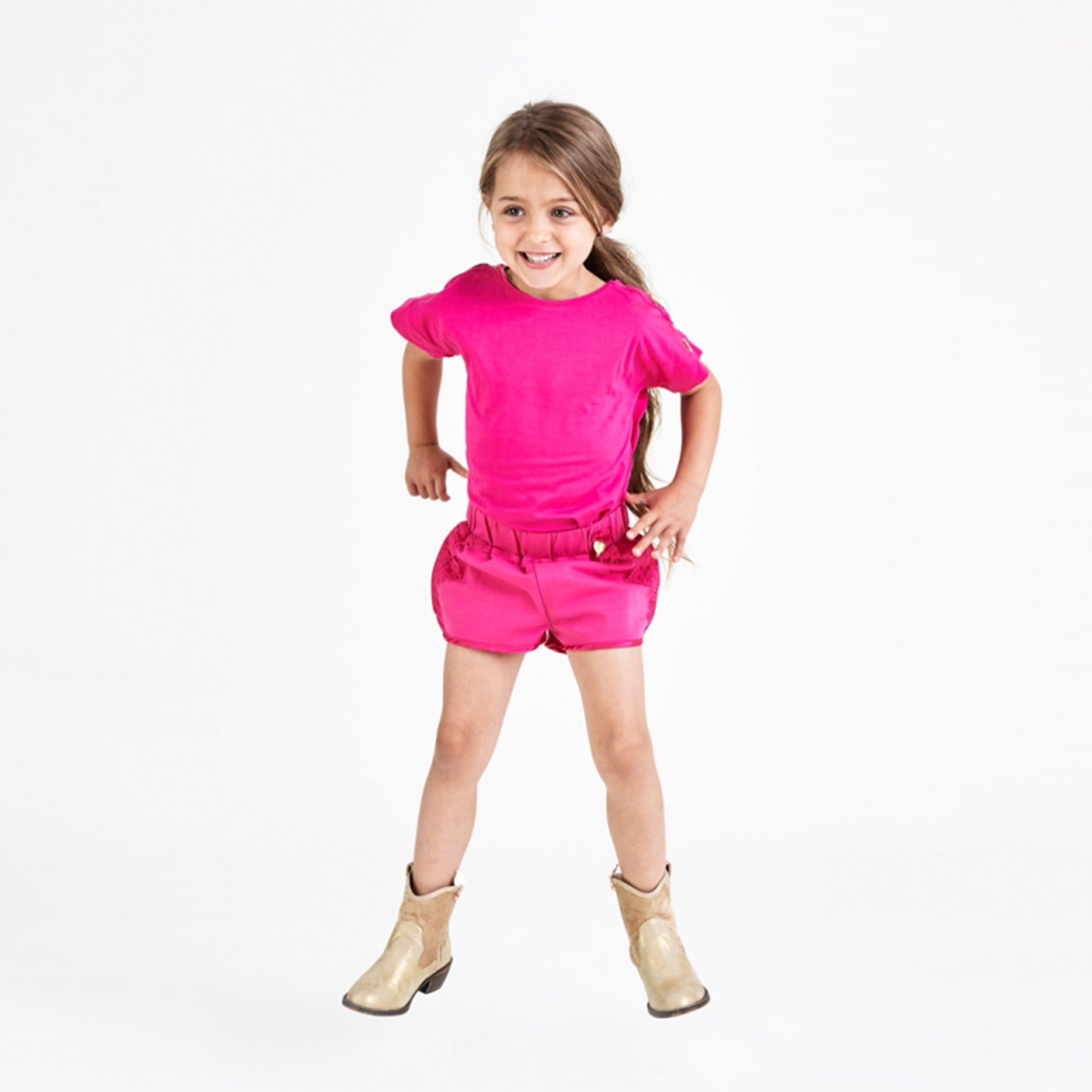 Short en maille de coton fuchsia pour fille
