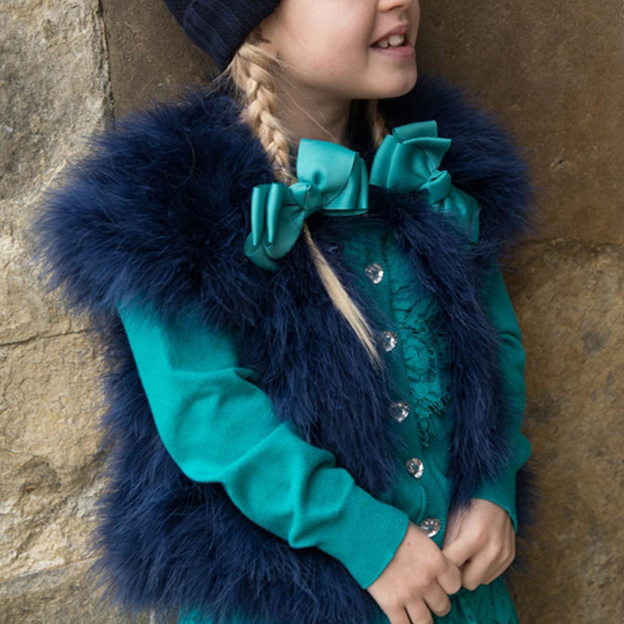 Blouson en plumes de dinde bleu marine pour fille