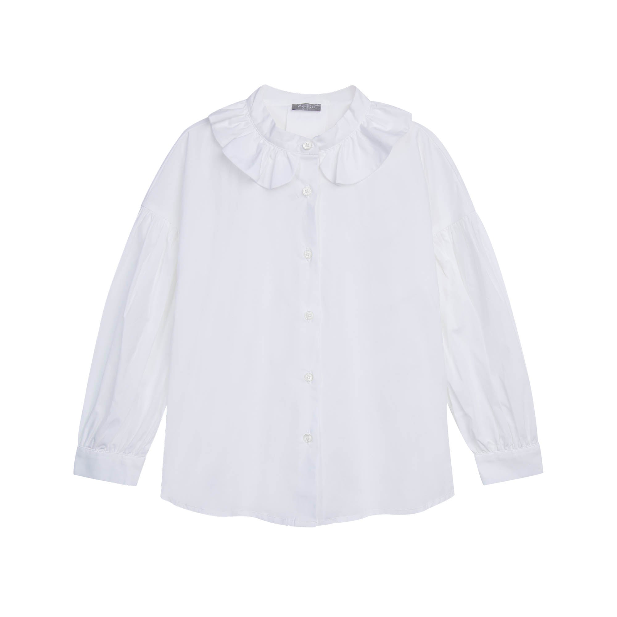 Girls White Ruffle Cotton Shirt