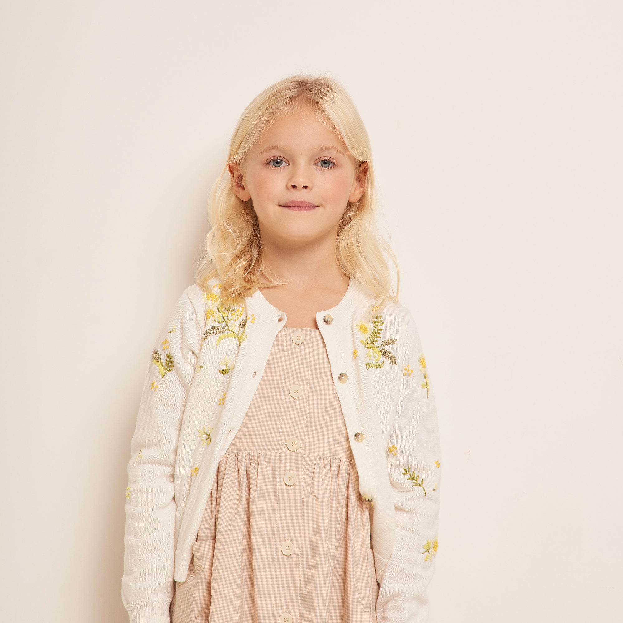 Girls White Embroidered Cotton Cardigan