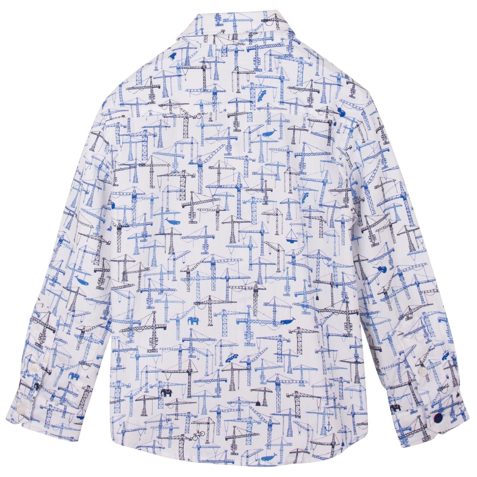 Boys White Cotton Crane Printed Shirt - CÉMAROSE | Children's Fashion Store - 2