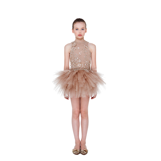 Girls Gold 'After the dawn' Patch Embroidered Flower Trims Tulle Dress - CÉMAROSE | Children's Fashion Store - 2