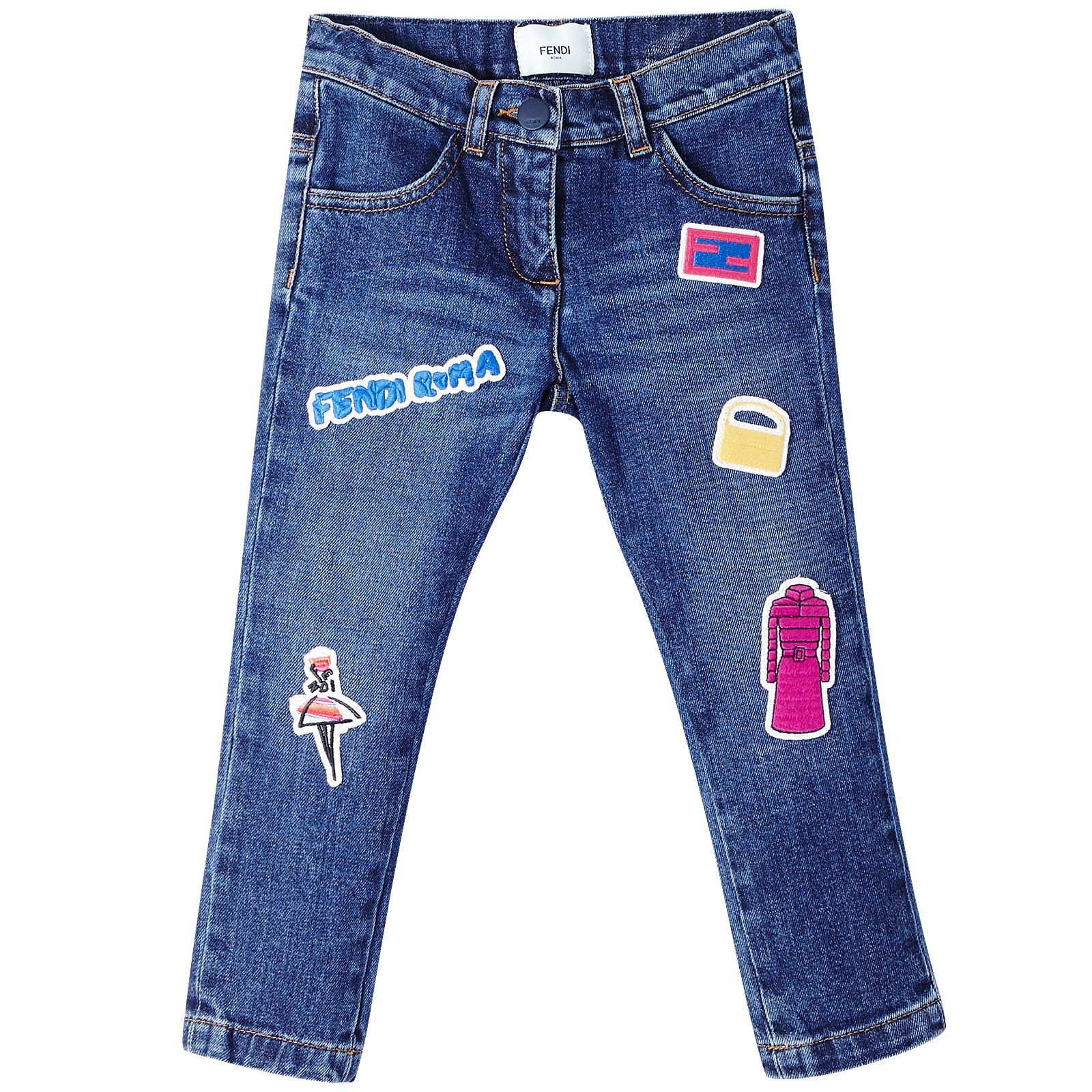 Girls Blue Denim Patch Logo Badge Jeans - CÉMAROSE | Children's Fashion Store - 1