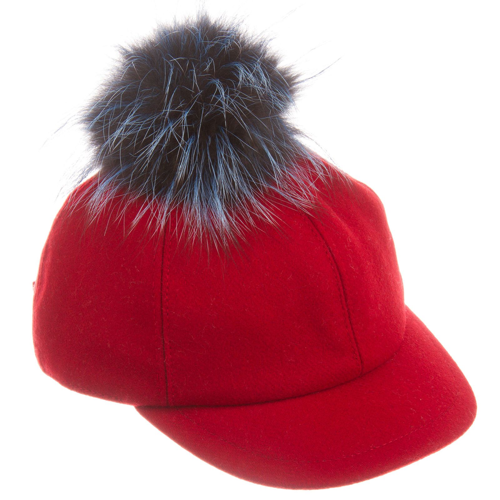 Girls Red Wool Cap With Blue Fur Trim - CÉMAROSE | Children's Fashion Store - 1