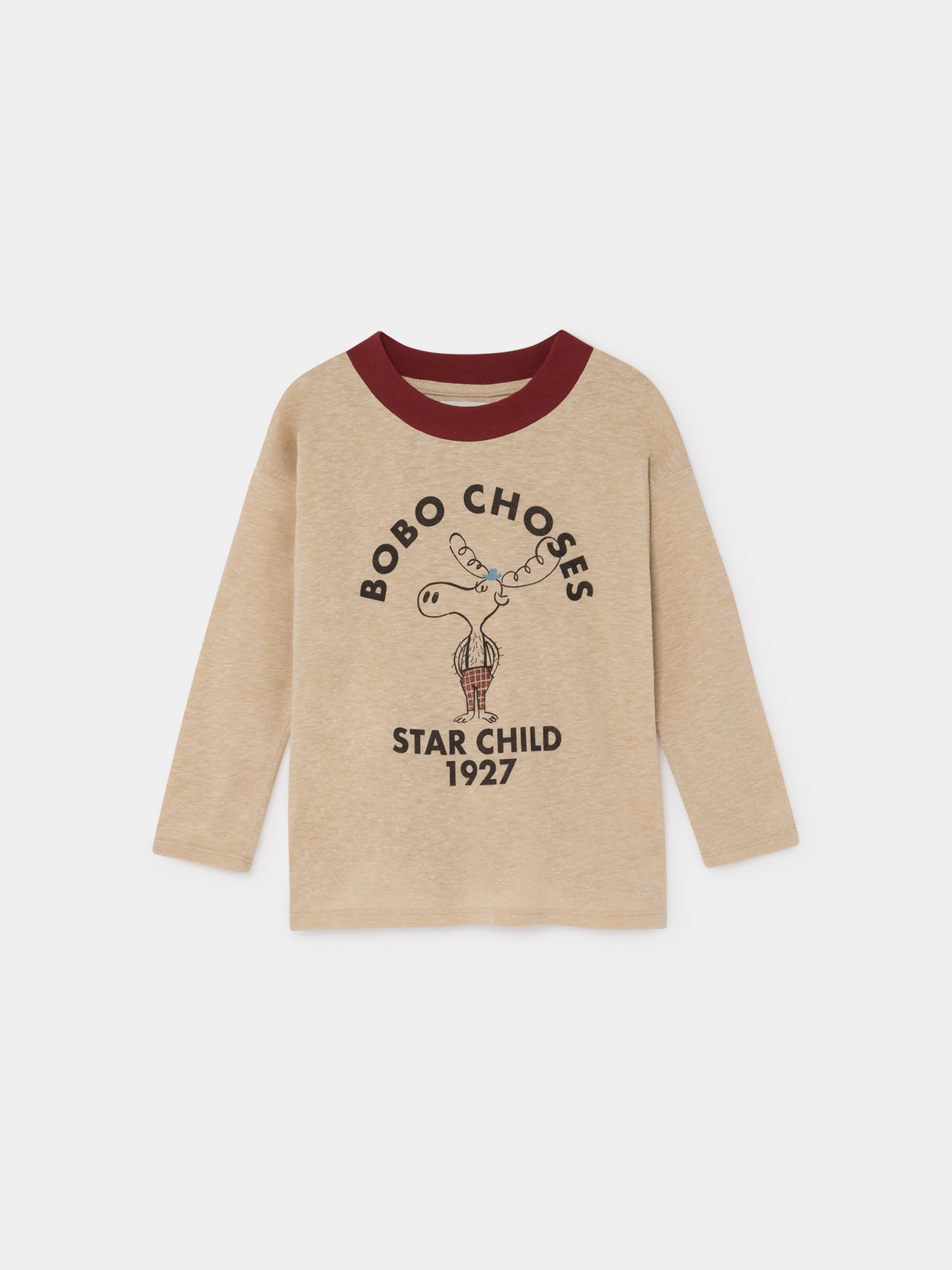 Boys Camel Moose Long Sleeve Cotton T-Shirt