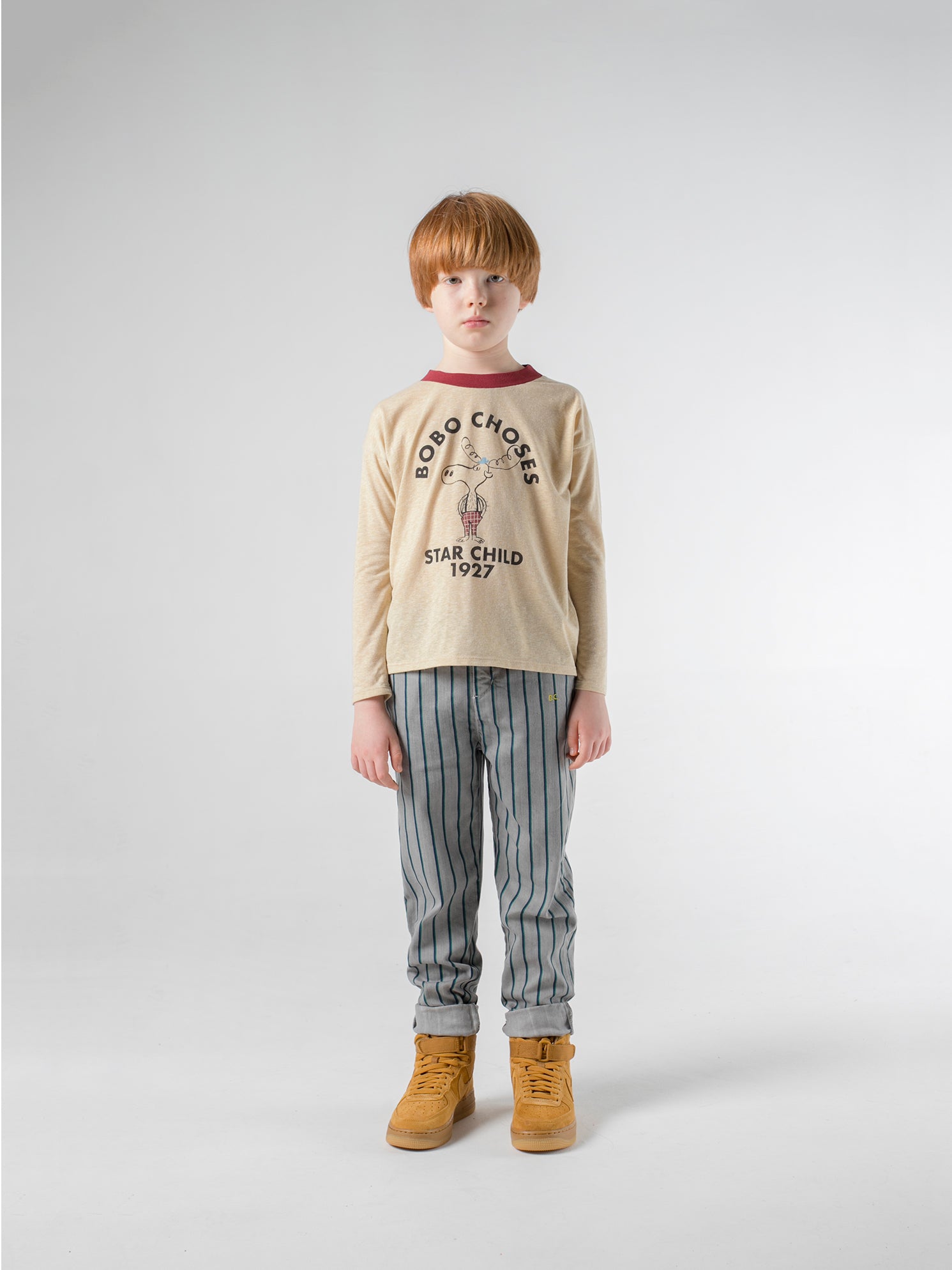 Boys Camel Moose Long Sleeve Cotton T-Shirt