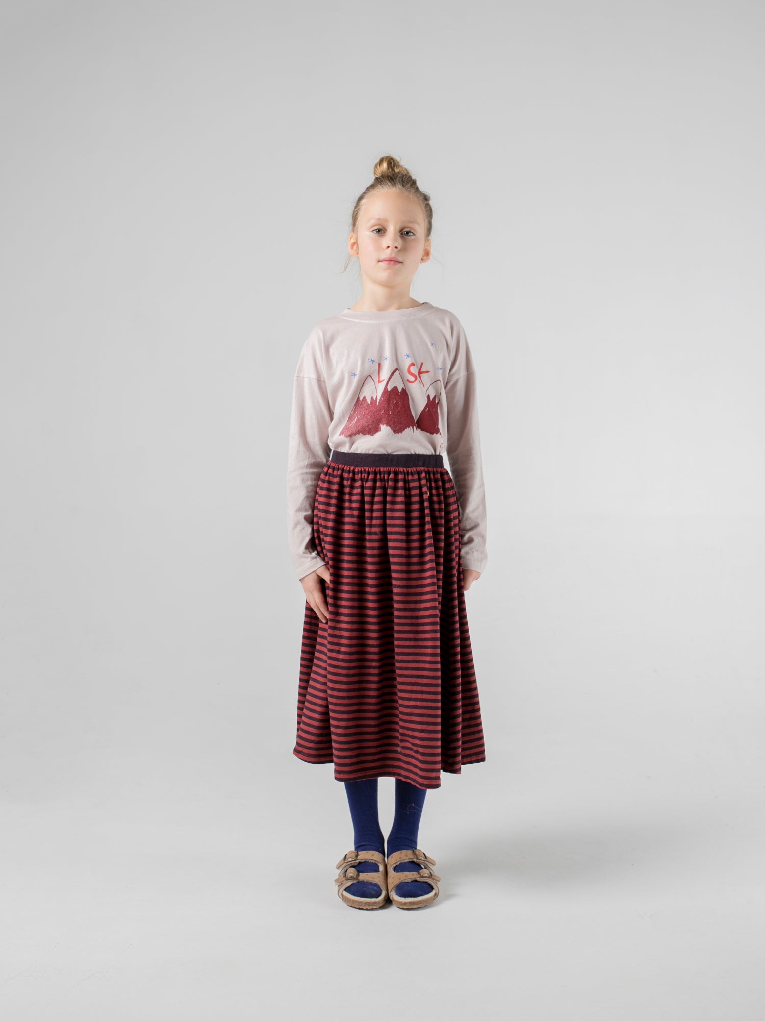 Girls Dark Red Striped Medium Cotton Skirt