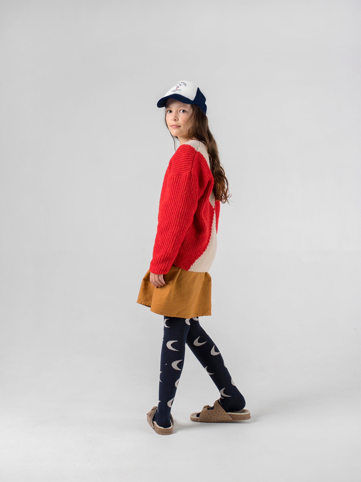 Girls Navy Moon Cotton Tights