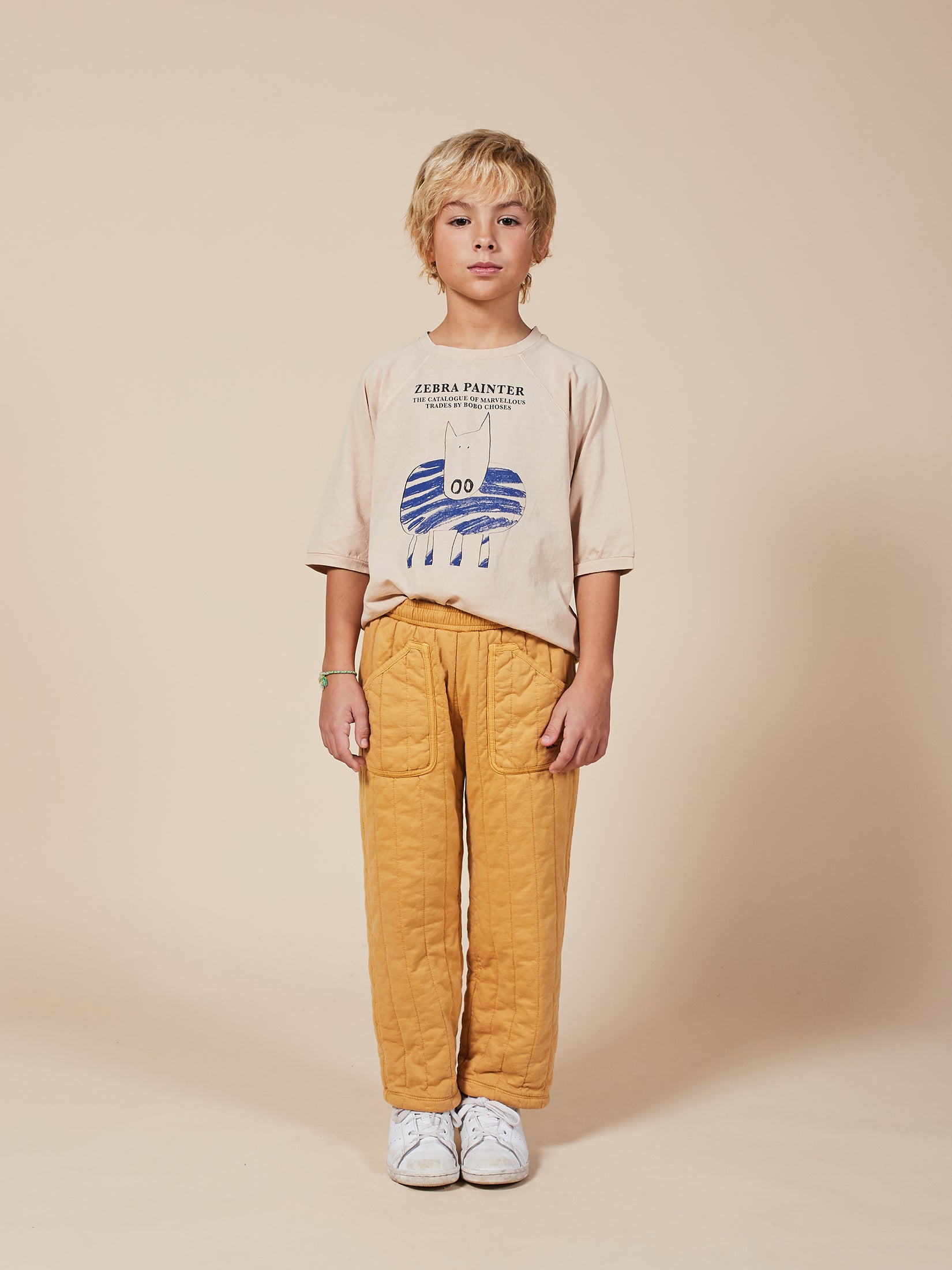 Boys Brown Rice Zebra Painter Organic Cotton T-Shirt