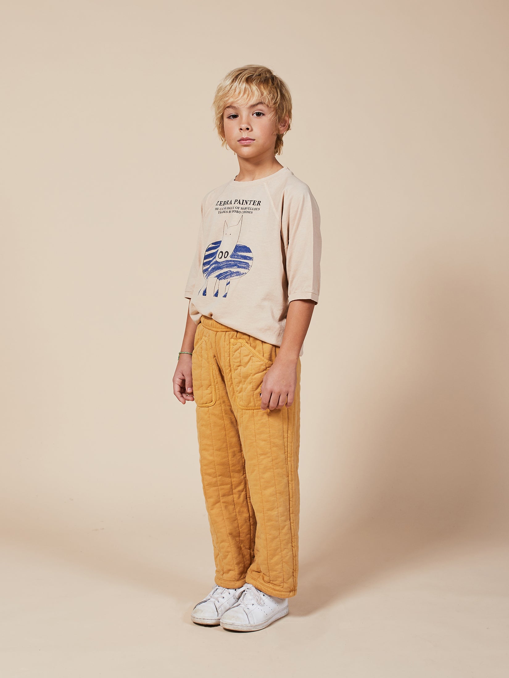 Boys Brown Rice Zebra Painter Organic Cotton T-Shirt