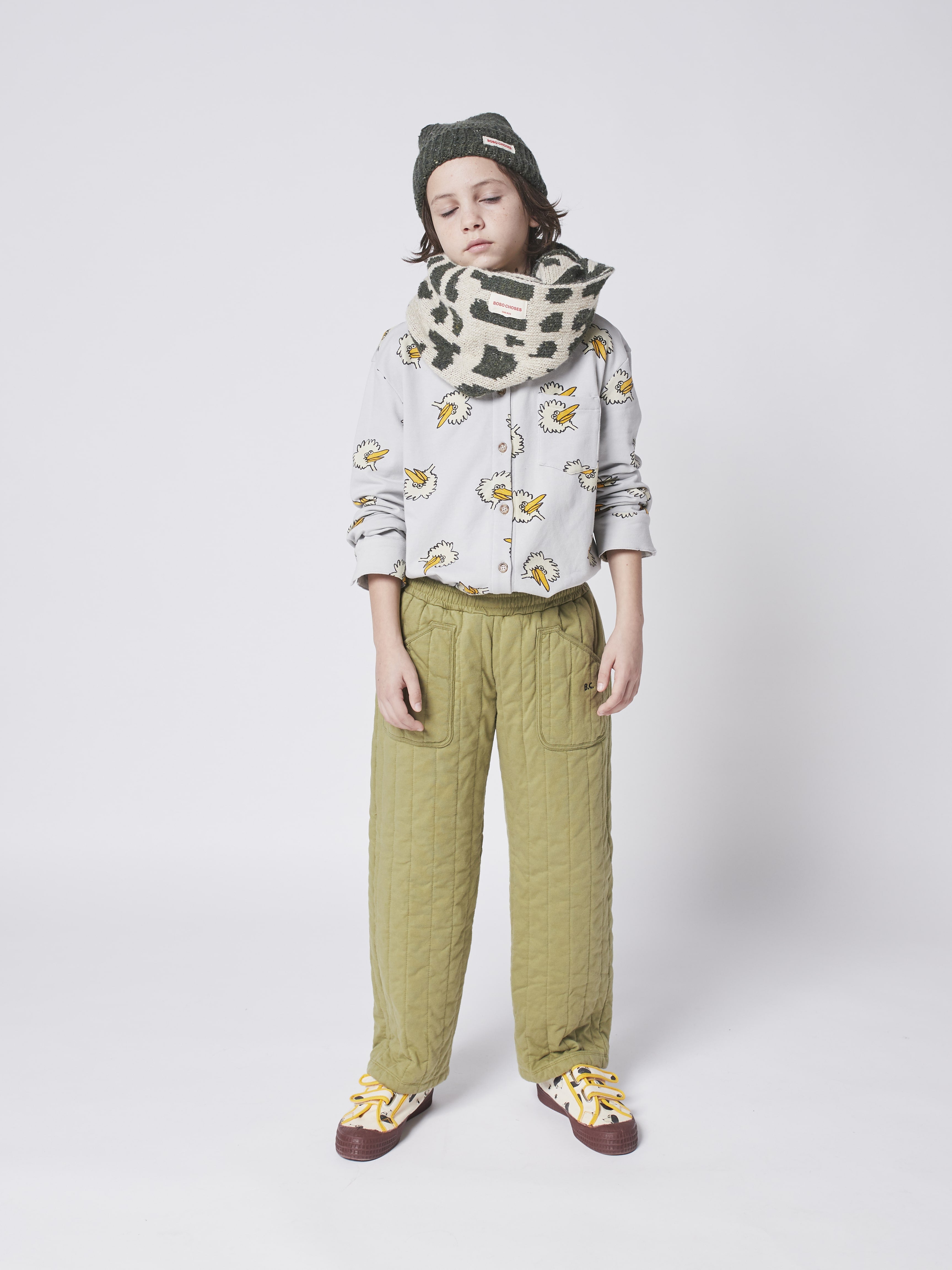 Boys & Girls Grey Printed Cotton Shirt