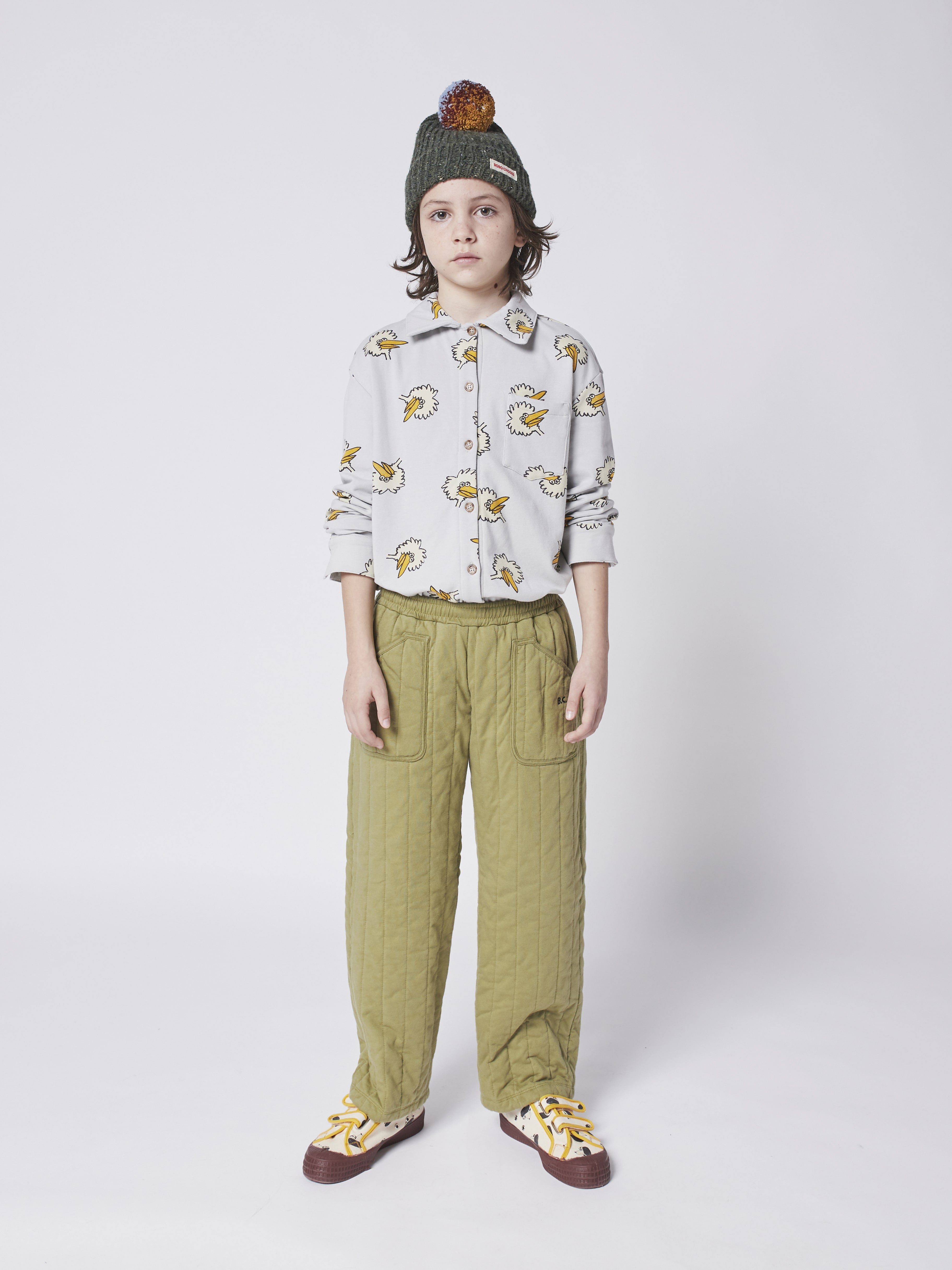Boys & Girls Grey Printed Cotton Shirt