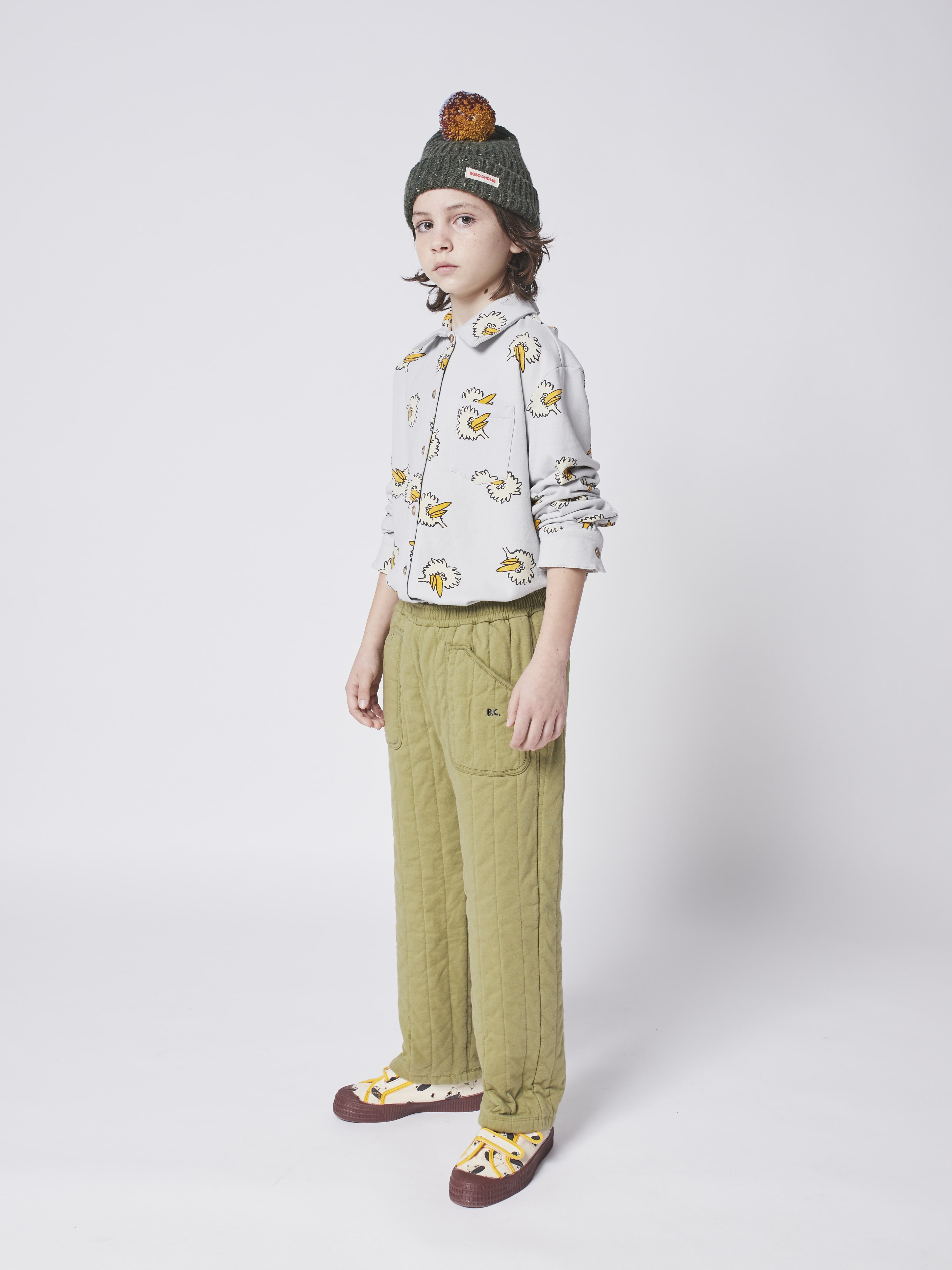 Boys & Girls Grey Printed Cotton Shirt