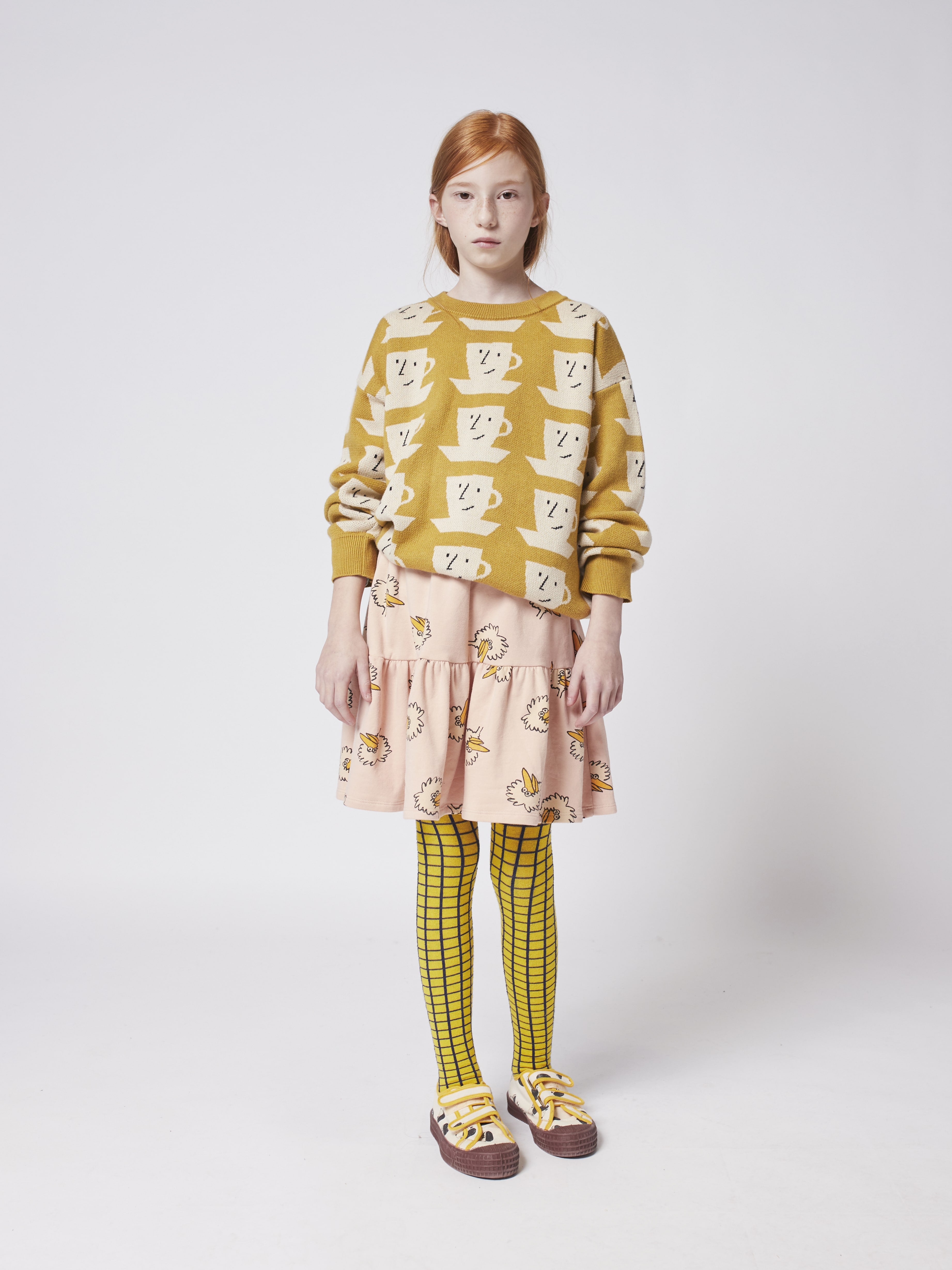 Girls Pink Birdie Printed Cotton Skirt