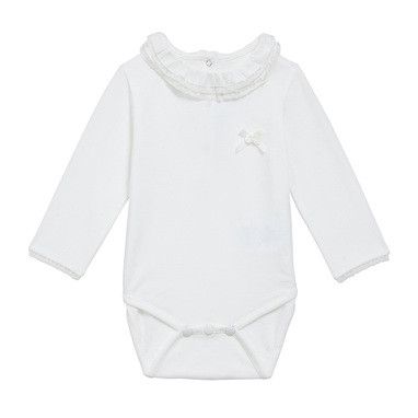 Baby Girls Ivory Cotton Jersey Bobyvest With Lace Collar - CÉMAROSE | Children's Fashion Store