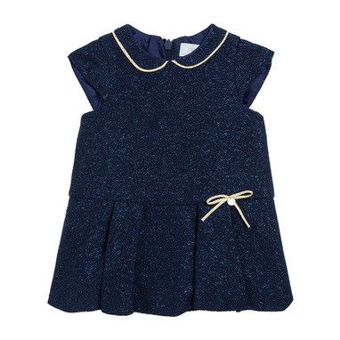 Baby Girls Navy Blue  Raised Jacquard Party Dress With Bow Trims - CÉMAROSE | Children's Fashion Store