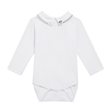 Baby Boys White Cotton Jersey Bodysuit With Polo Shirt Collar - CÉMAROSE | Children's Fashion Store
