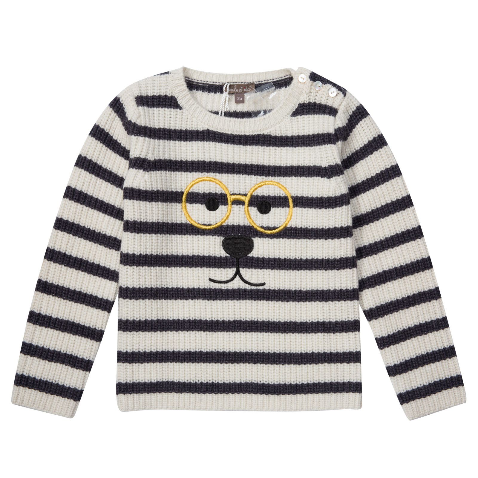 Boys Grey&Blue Stripe Embroidered Monster Sweater - CÉMAROSE | Children's Fashion Store - 1