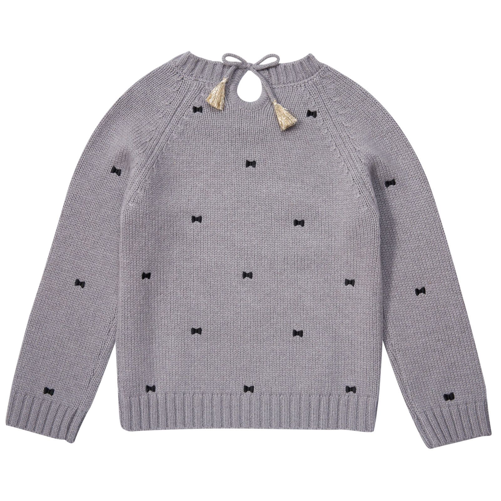 Girls Grey Embroidered Bows Sweater - CÉMAROSE | Children's Fashion Store - 2