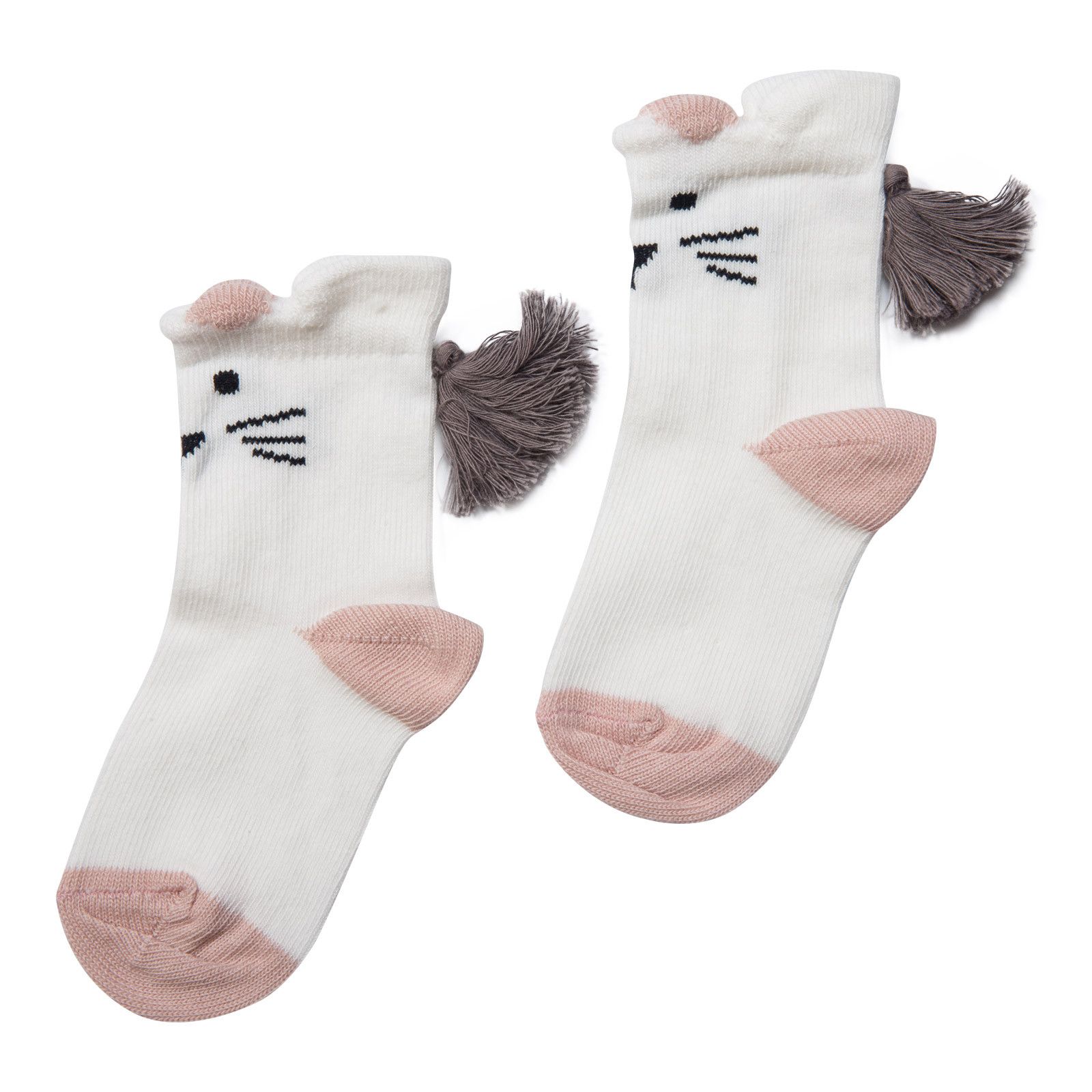 Girls White Embroidered Cat Pompom Socks - CÉMAROSE | Children's Fashion Store - 2