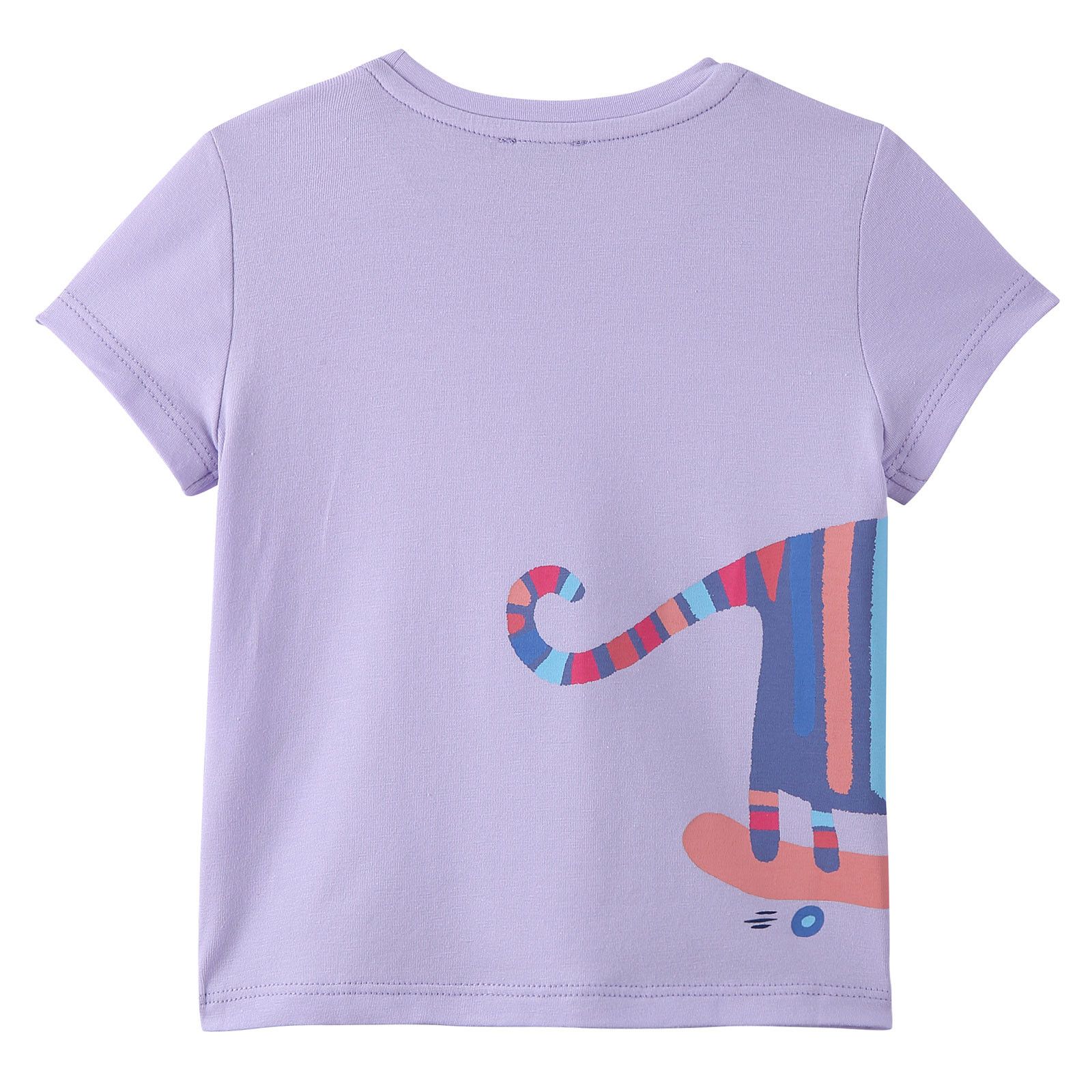 Girls Lavender Blue Cotton T-Shirt With Multicolor Cat Print - CÉMAROSE | Children's Fashion Store - 2