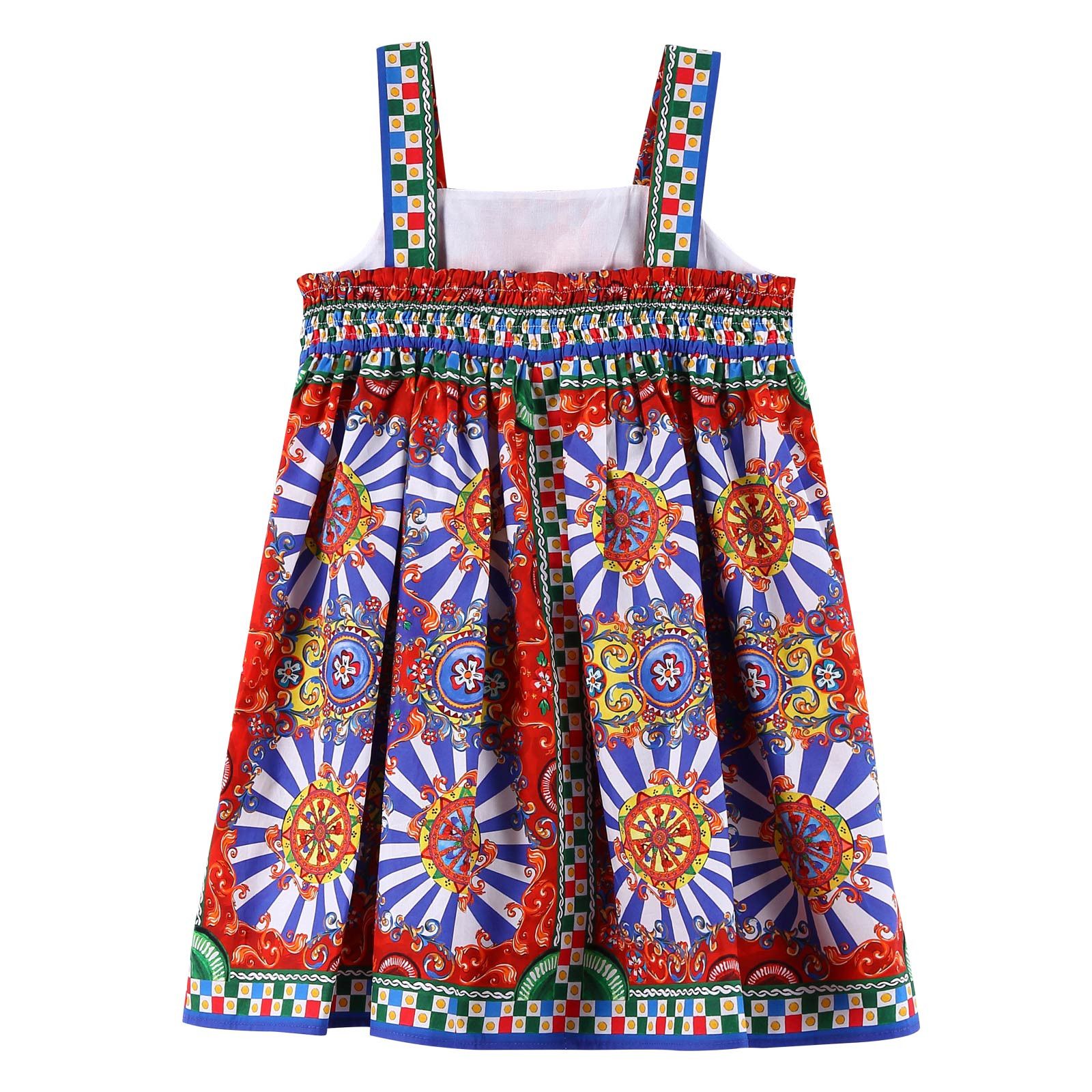 Baby Girls Multicolor Teatro Pupi Printed Pinafore Cotton Dress - CÉMAROSE | Children's Fashion Store - 2