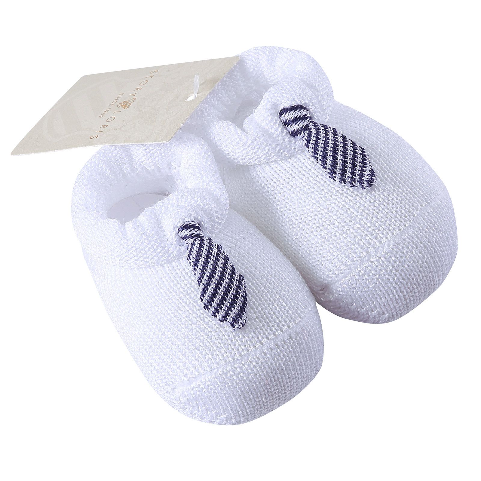 Baby White Knitted Cotton Shoes With Blue Tie Trims - CÉMAROSE | Children's Fashion Store - 2