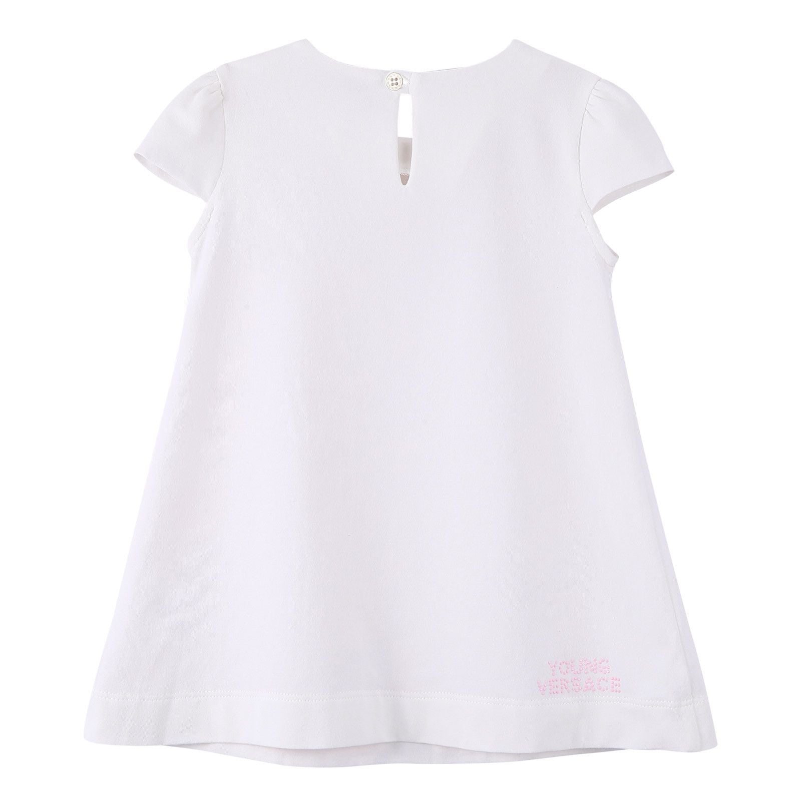 Baby Girls White Cotton Dress With Pink Greca Key Print - CÉMAROSE | Children's Fashion Store - 2