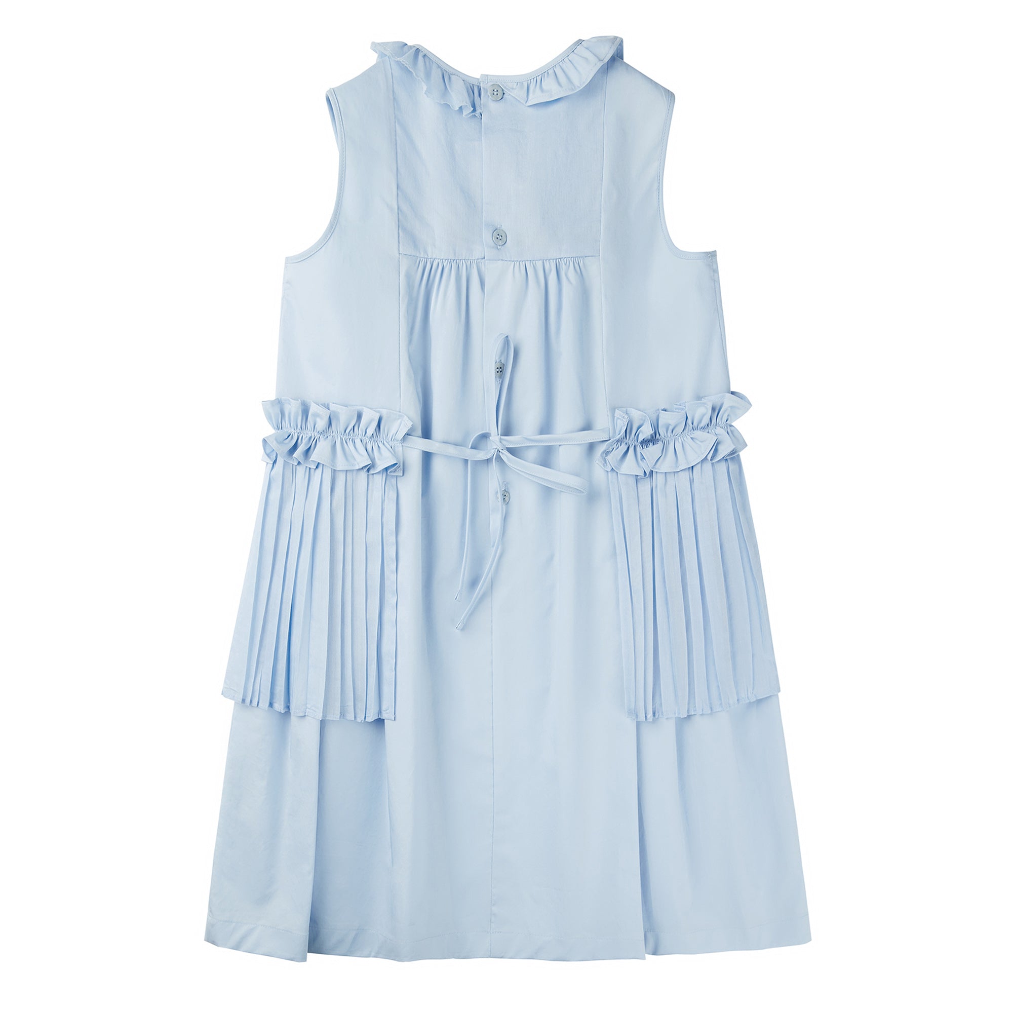 Girls Blue Pleated Cotton Dress