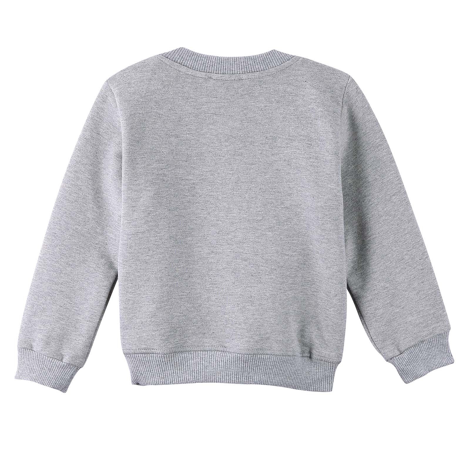 Girls Grey Cotton Sweatshirt With Embroidered Tiger Head Trims - CÉMAROSE | Children's Fashion Store - 2
