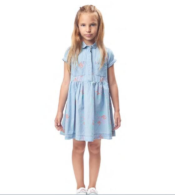 Girls Light Blue Printed Trims Shirts Style Dress - CÉMAROSE | Children's Fashion Store - 2