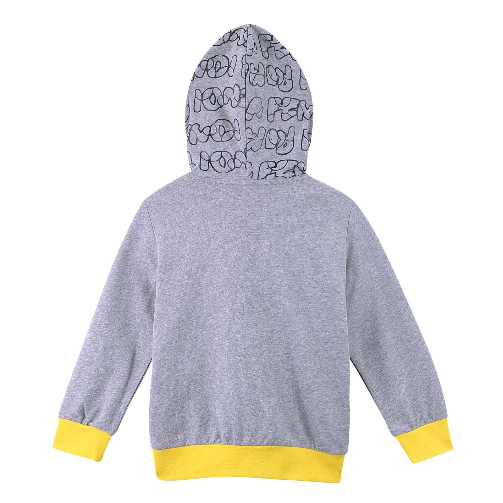 Boys Grey Cotton Printed Trims Zip-up Tops With Yellow Cuffs - CÉMAROSE | Children's Fashion Store - 3