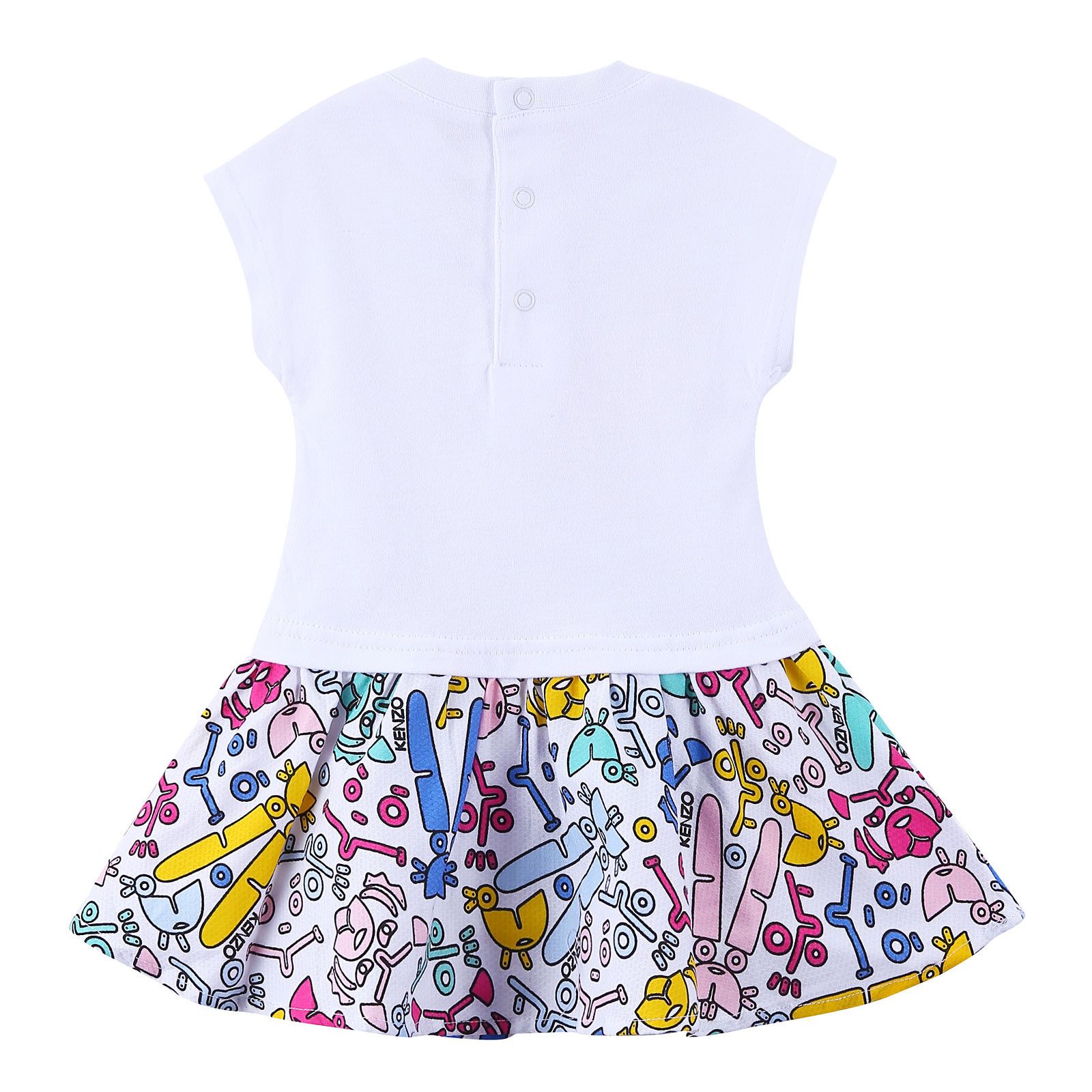 Baby Girls White Cotton Dress With Fancy Printed Trims Hem - CÉMAROSE | Children's Fashion Store - 2