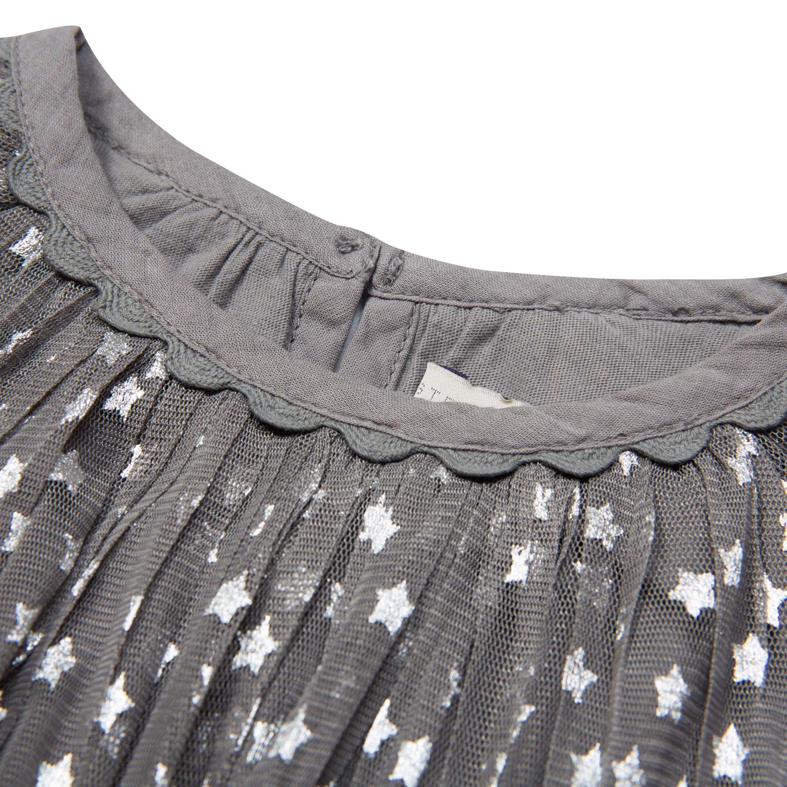 Misty Girls Grey Cotton Shiny Silver Stars Printed Dress - CÉMAROSE | Children's Fashion Store - 3
