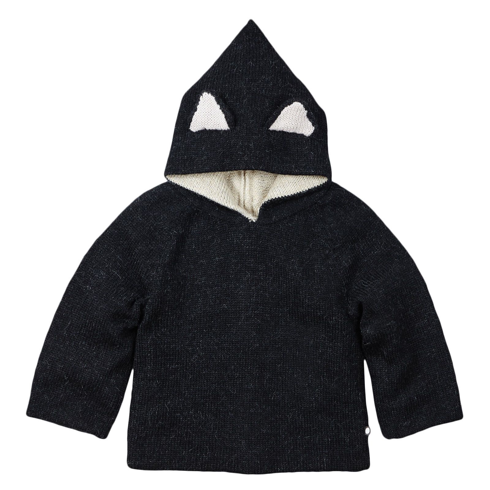 Baby Black Alpaga Wool Hooded Cat Sweatshirt - CÉMAROSE | Children's Fashion Store - 1