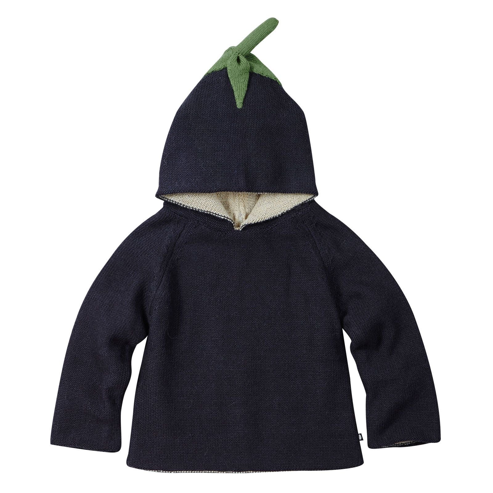 Baby Black Alpaga Wool Eggplant Trims Hooded Sweatshirt - CÉMAROSE | Children's Fashion Store - 1